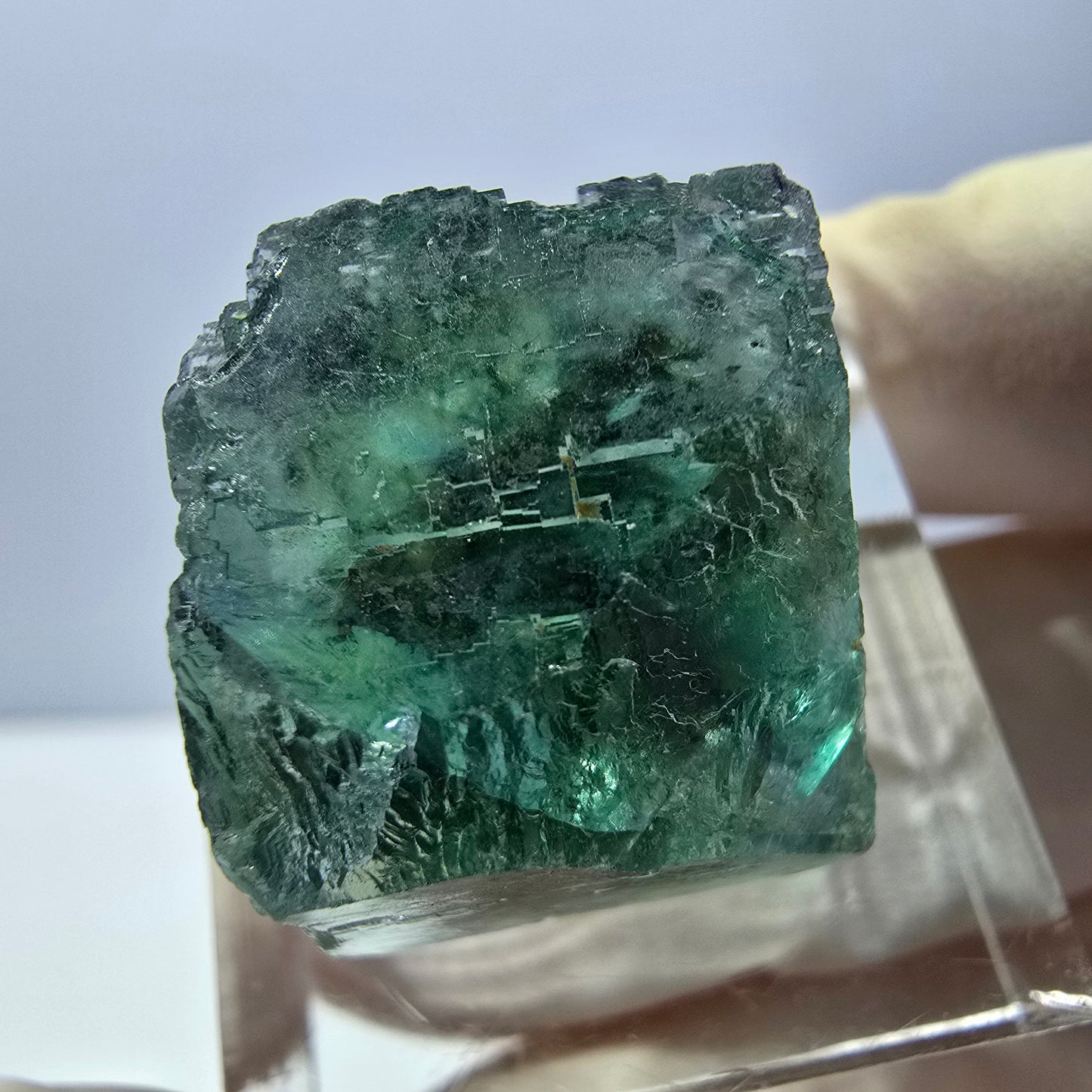 Clear Phantom Fluorite Cube parquetted, green Okorusu, Namibia, 18*17*16mm