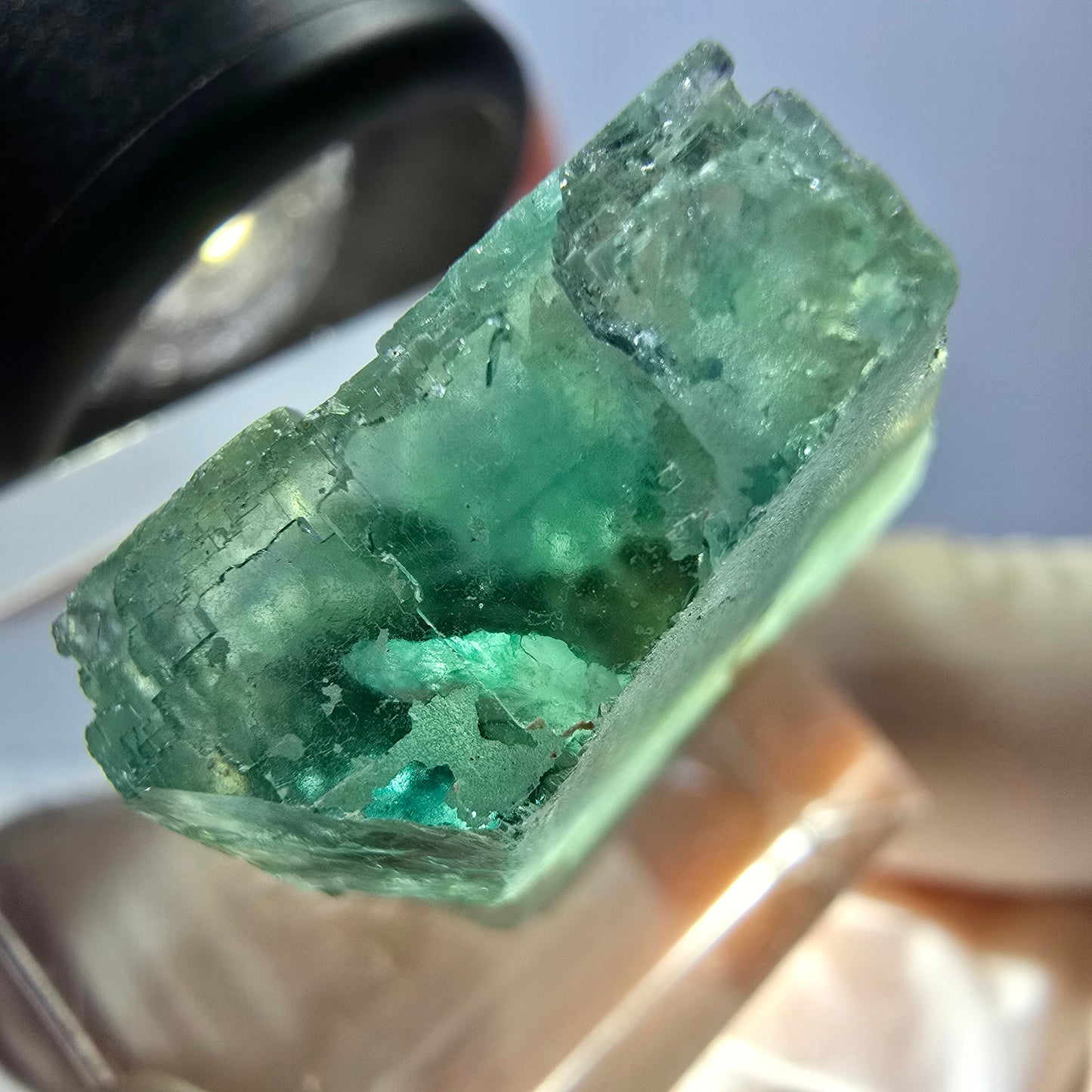 Klarer Phantom Fluorit Würfel parkettiert, grün Okorusu, Namibia 19*19*14mm