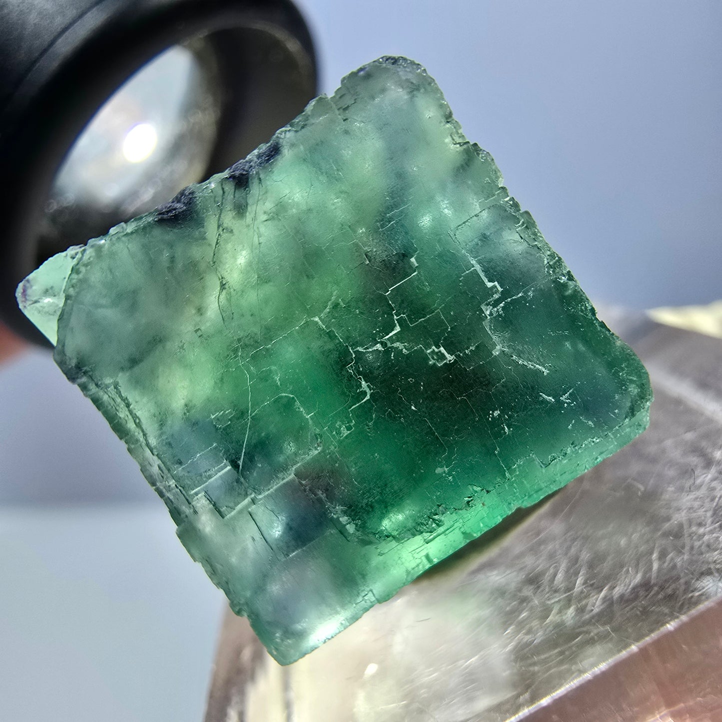 Klarer Phantom Fluorit Würfel parkettiert, grün Okorusu, Namibia 19*17*17mm
