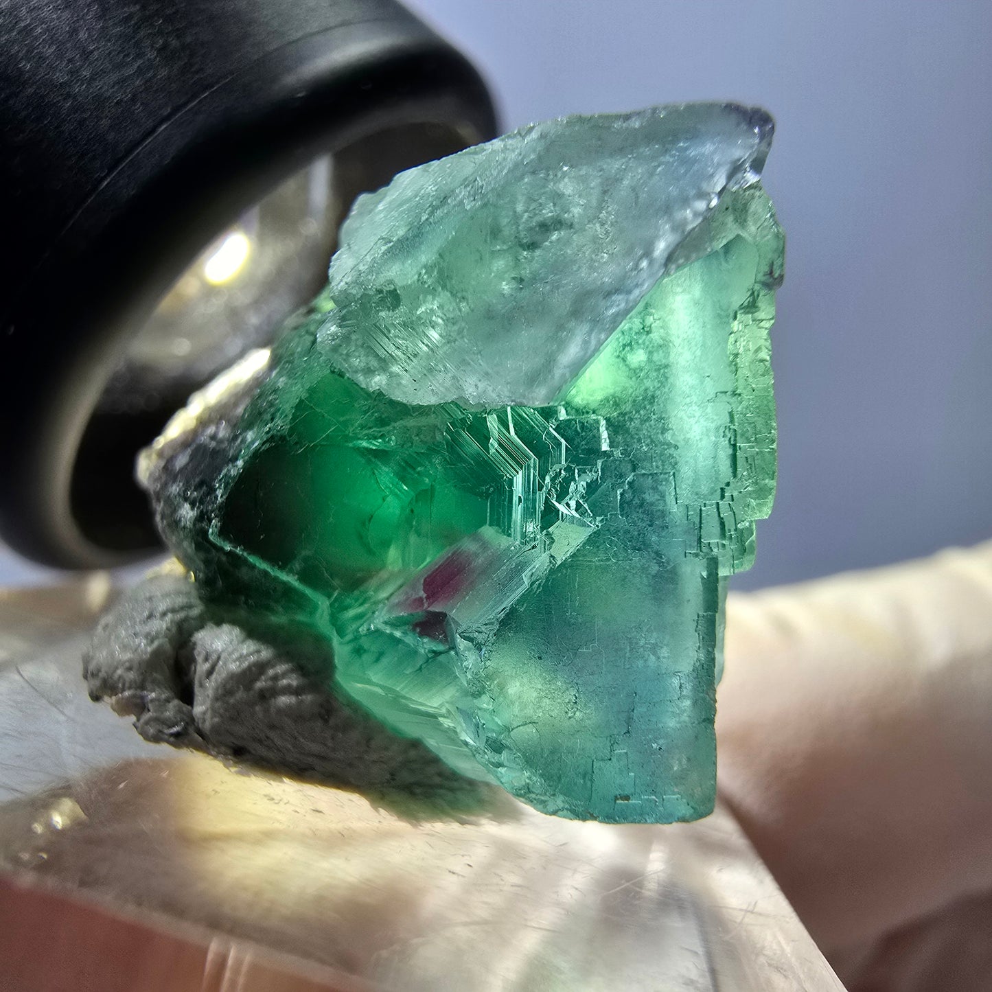 Klarer Phantom Fluorit Würfel parkettiert, grün Okorusu, Namibia 19*17*17mm