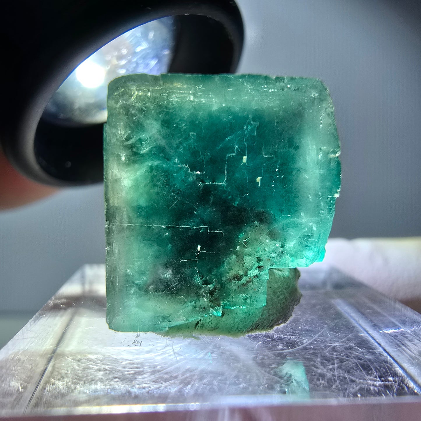 Klarer Phantom Fluorit Würfel parkettiert, grün Okorusu, Namibia 19*16*15mm
