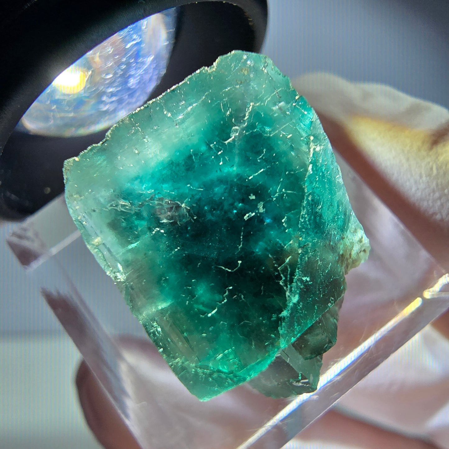 Klarer Phantom Fluorit Würfel parkettiert, grün Okorusu, Namibia 19*16*15mm