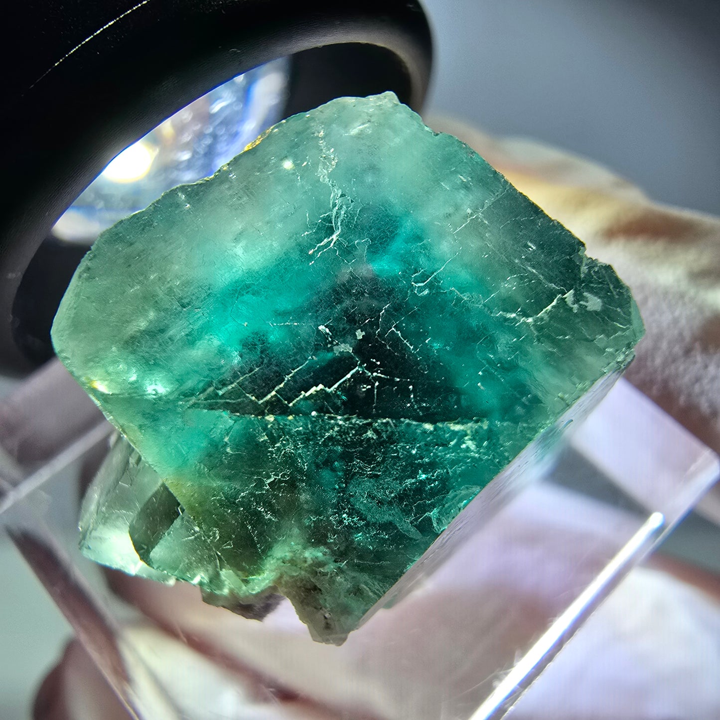 Klarer Phantom Fluorit Würfel parkettiert, grün Okorusu, Namibia 19*16*15mm