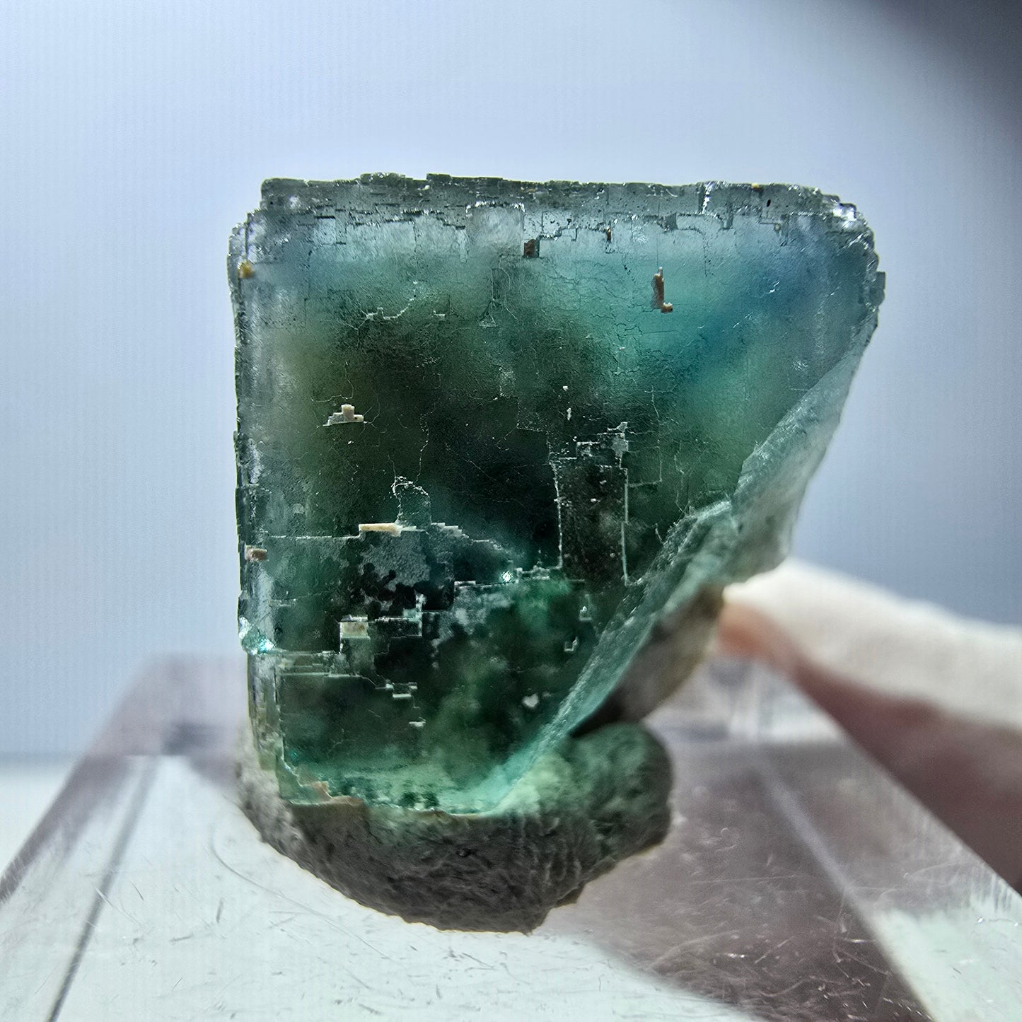 Klarer Phantom Fluorit Würfel parkettiert, grün Okorusu, Namibia 19*17*16mm