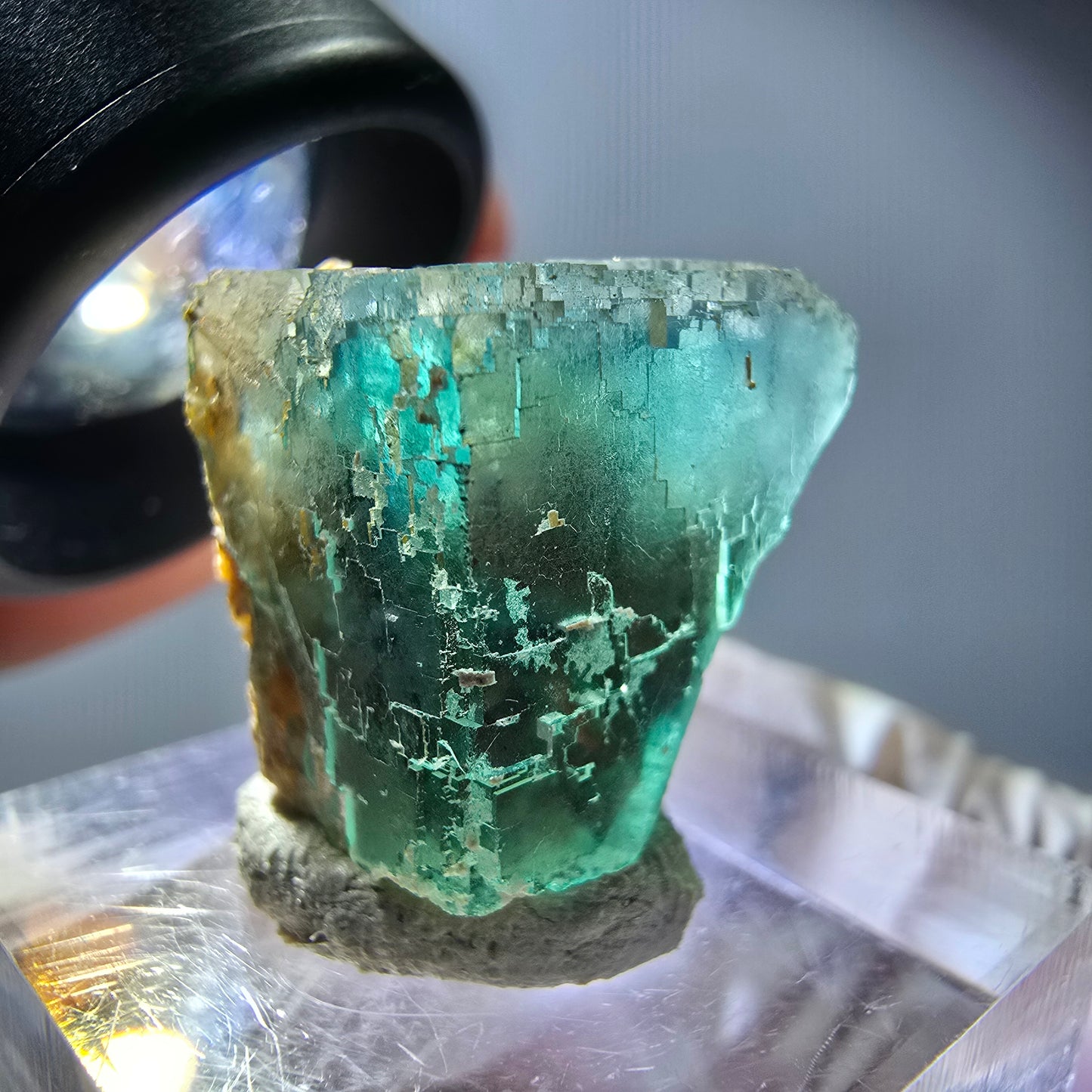 Klarer Phantom Fluorit Würfel parkettiert, grün Okorusu, Namibia 19*17*16mm