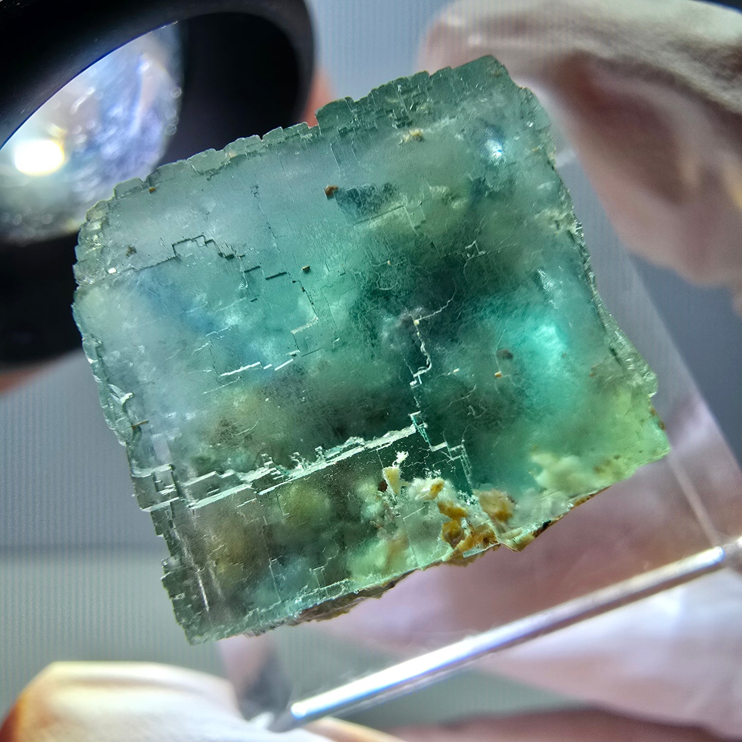 Klarer Phantom Fluorit Würfel parkettiert, grün Okorusu, Namibia 19*17*16mm