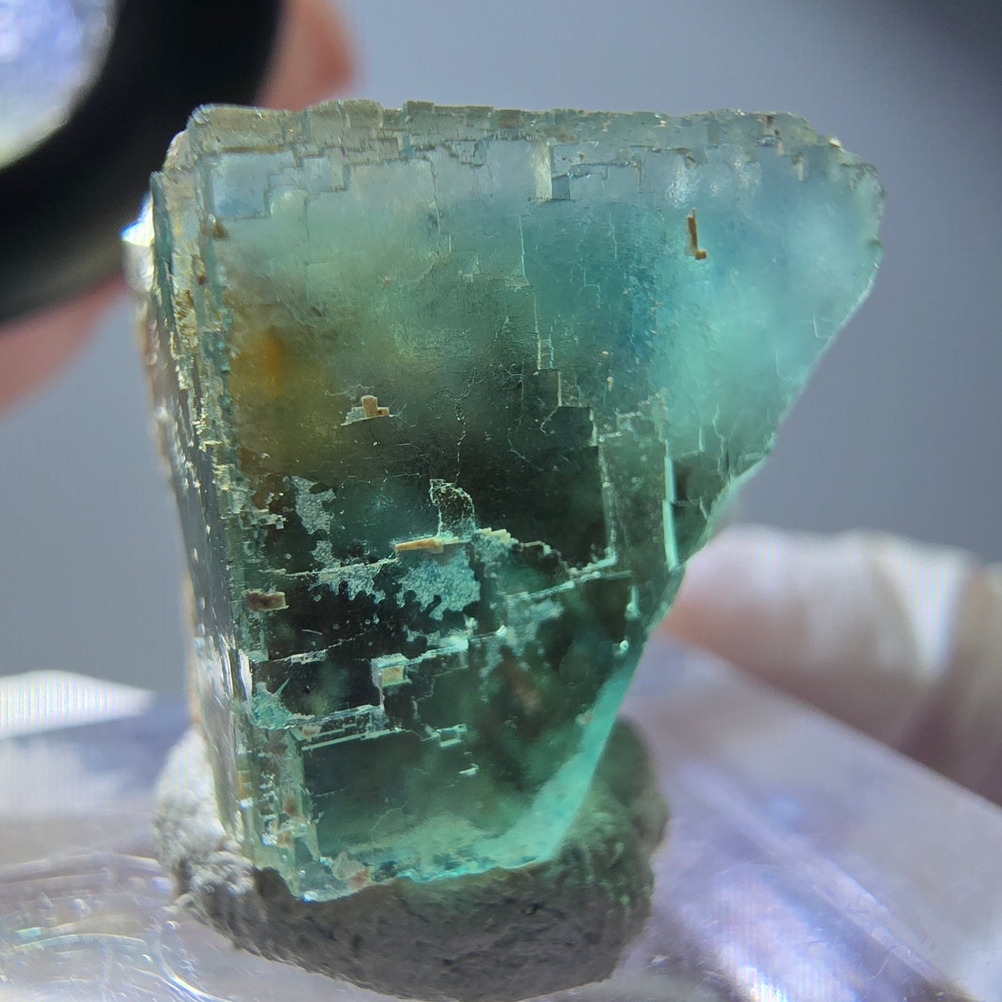 Klarer Phantom Fluorit Würfel parkettiert, grün Okorusu, Namibia 19*17*16mm