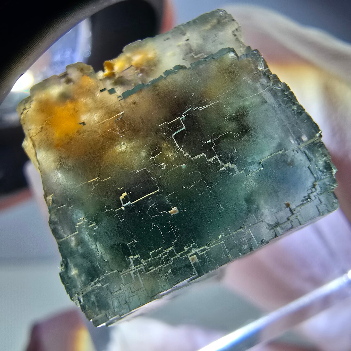 Klarer Phantom Fluorit Würfel parkettiert, grün Okorusu, Namibia 19*17*16mm