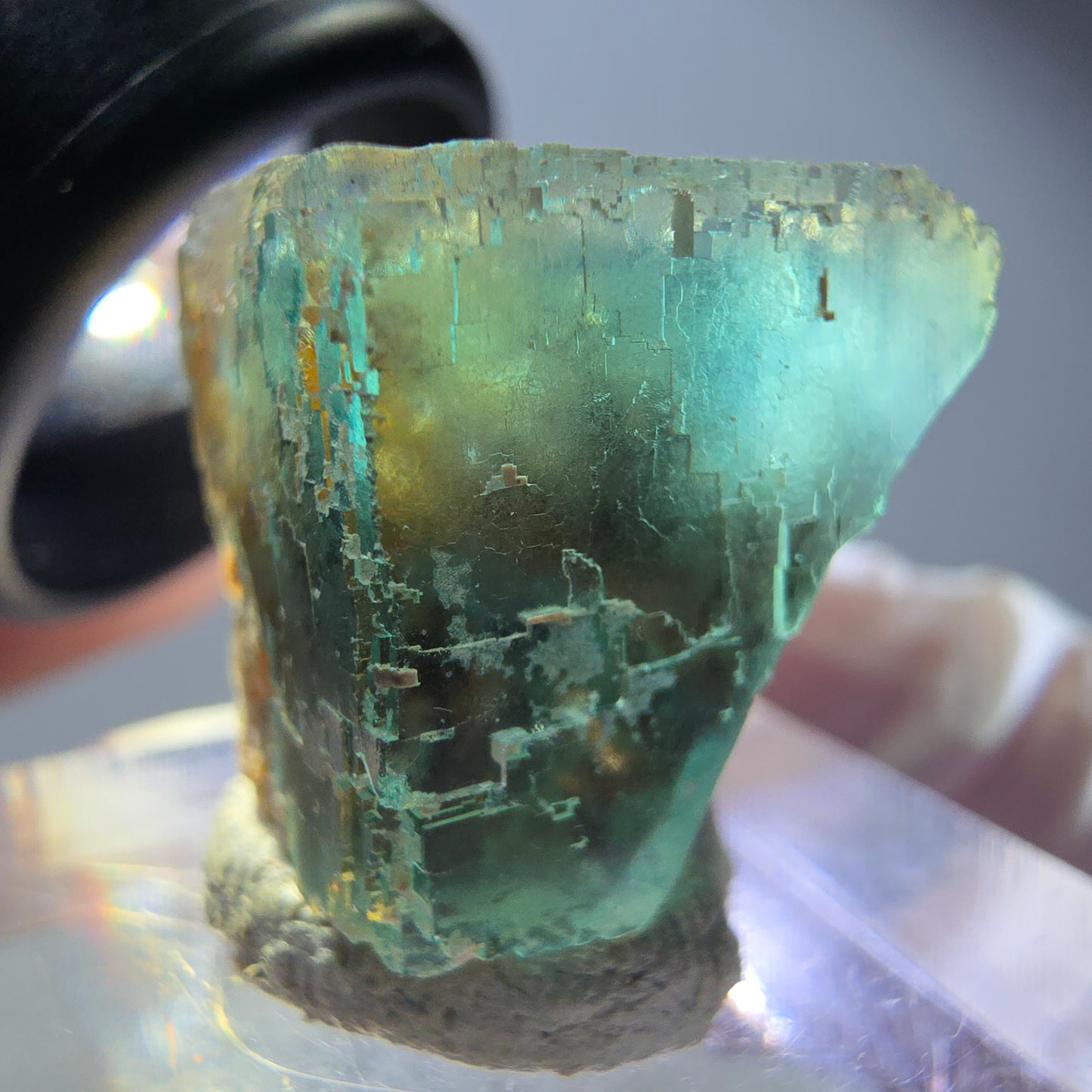 Klarer Phantom Fluorit Würfel parkettiert, grün Okorusu, Namibia 19*17*16mm