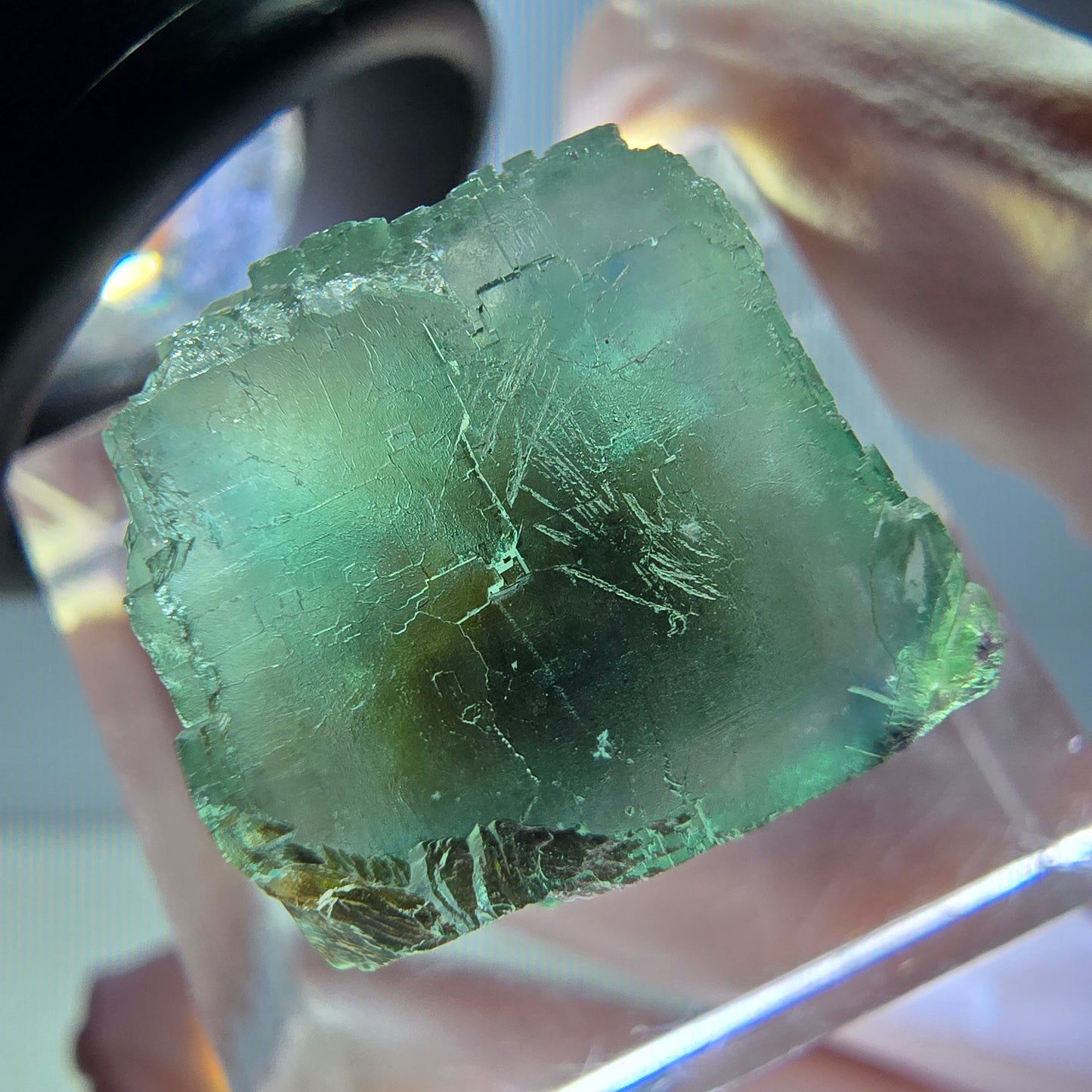 Klarer Phantom Fluorit Würfel parkettiert, grün Okorusu, Namibia 15*15*15mm