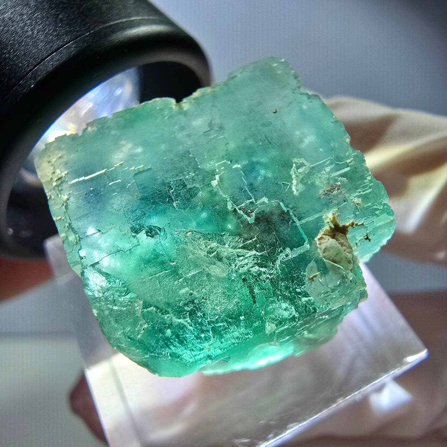 Klarer Phantom Fluorit Würfel parkettiert, grün Okorusu, Namibia 21*19*19mm