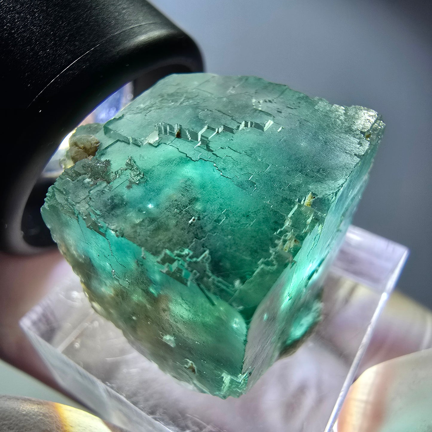 Klarer Phantom Fluorit Würfel parkettiert, grün Okorusu, Namibia 21*19*19mm