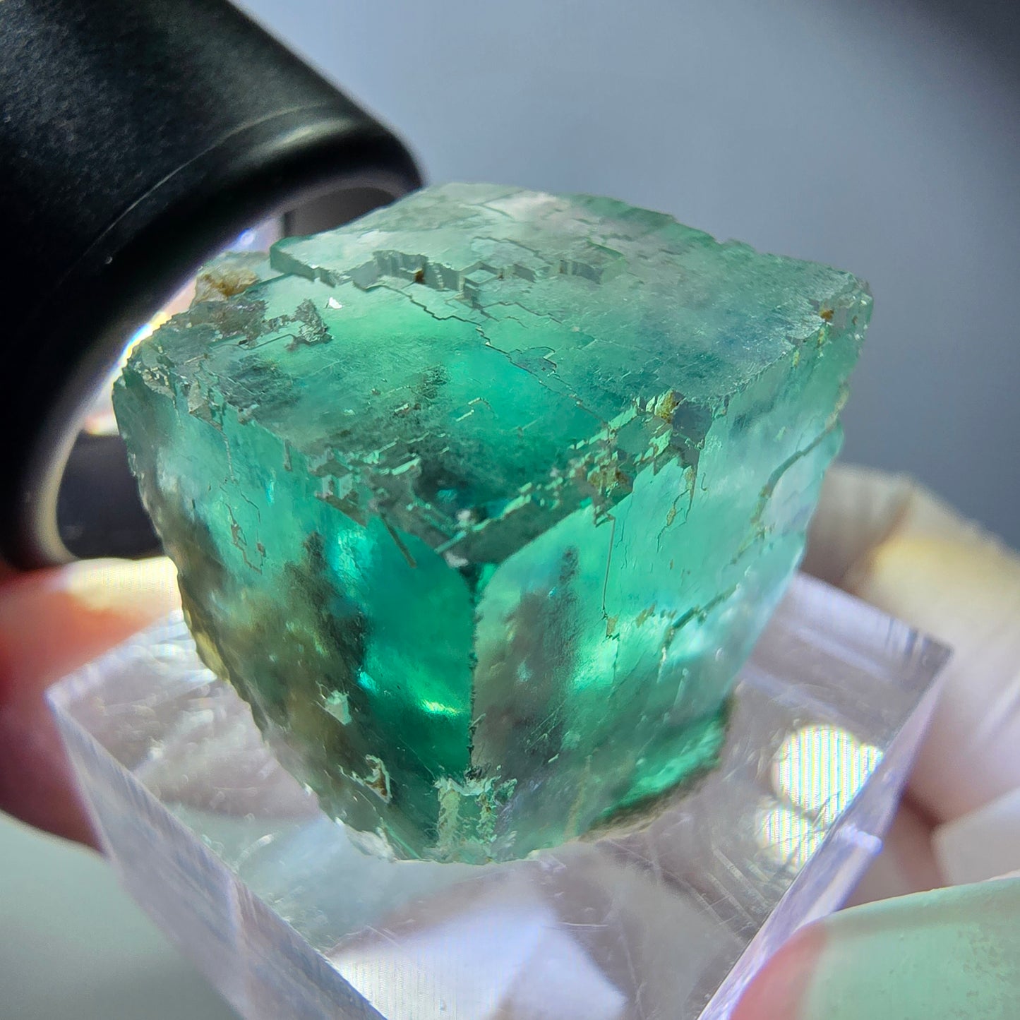 Klarer Phantom Fluorit Würfel parkettiert, grün Okorusu, Namibia 21*19*19mm