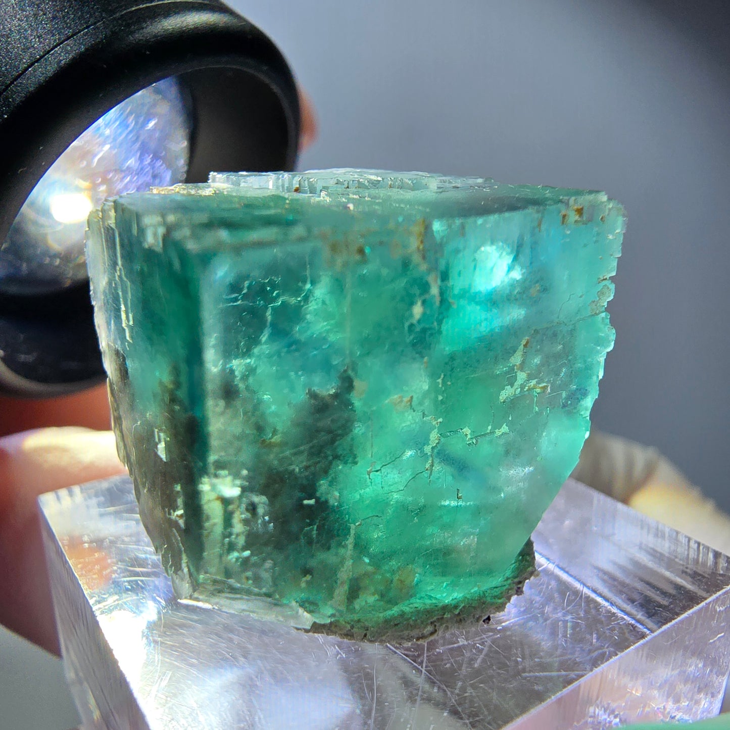 Klarer Phantom Fluorit Würfel parkettiert, grün Okorusu, Namibia 21*19*19mm