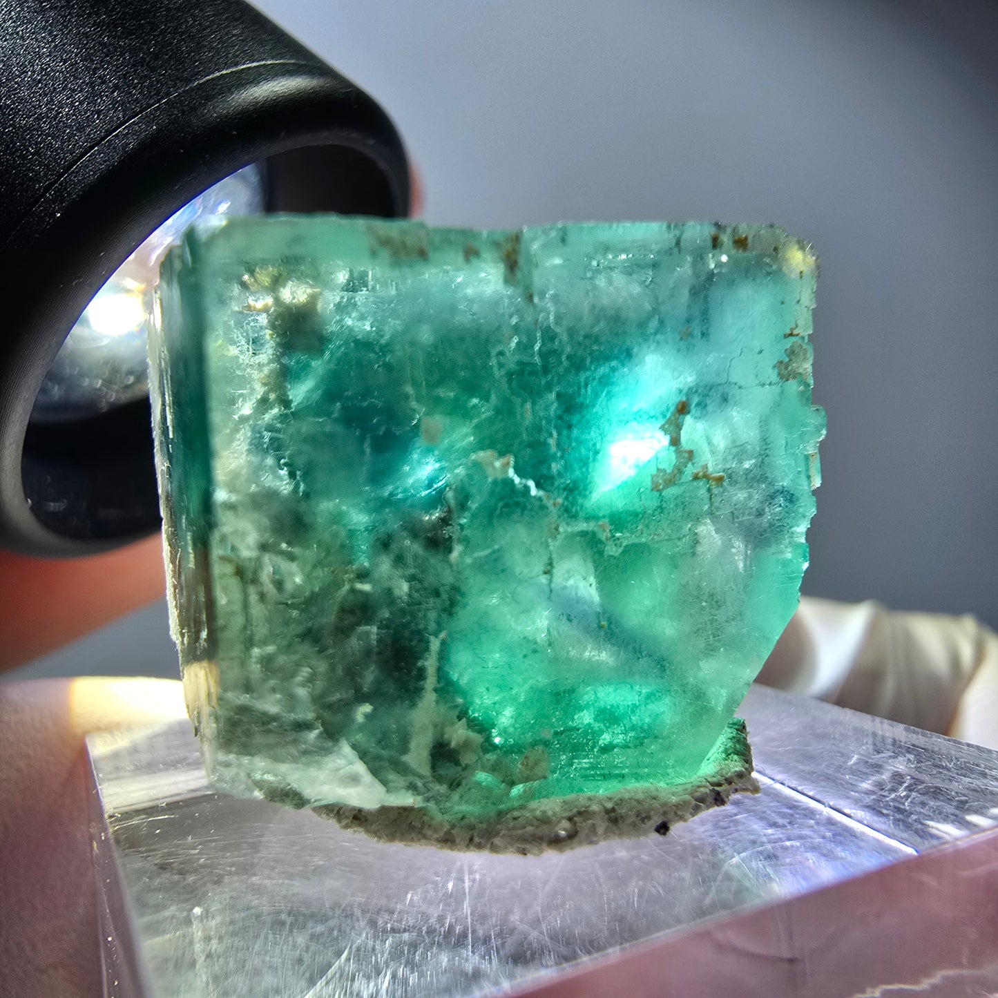Klarer Phantom Fluorit Würfel parkettiert, grün Okorusu, Namibia 21*19*19mm