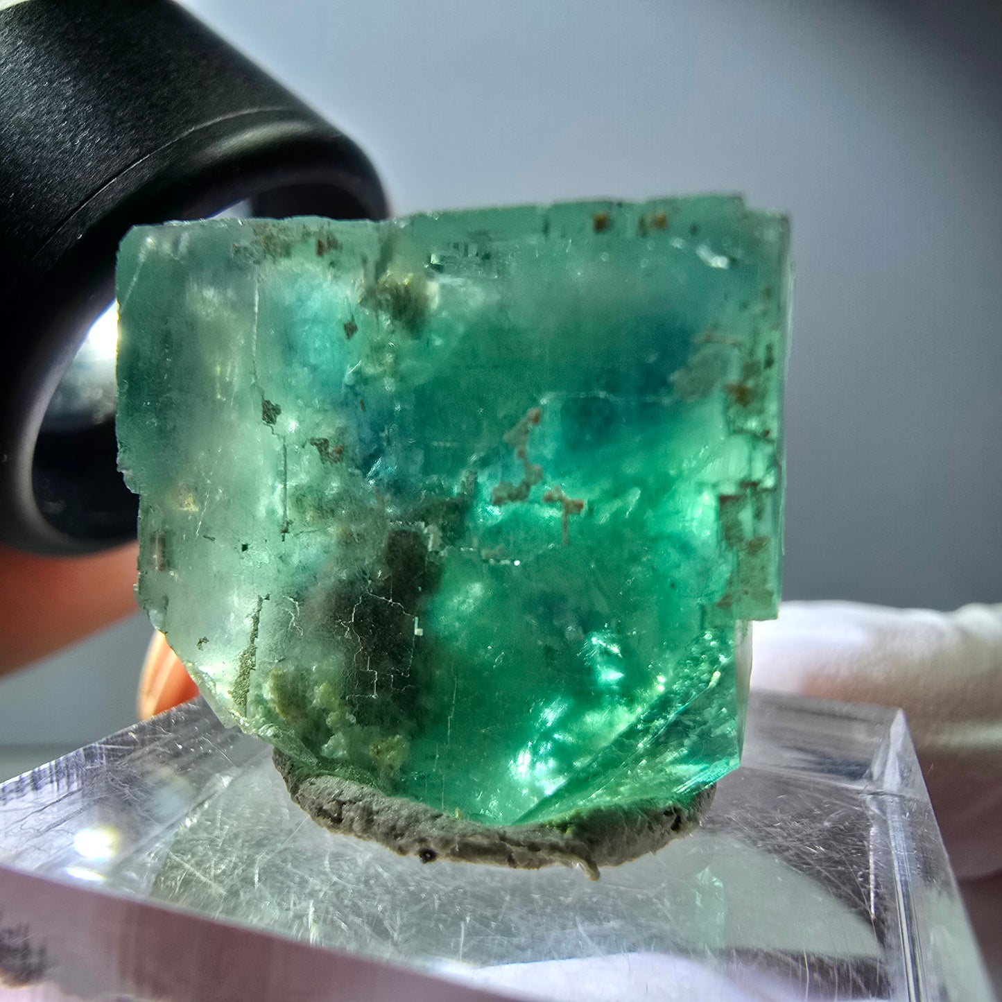 Klarer Phantom Fluorit Würfel parkettiert, grün Okorusu, Namibia 21*19*19mm