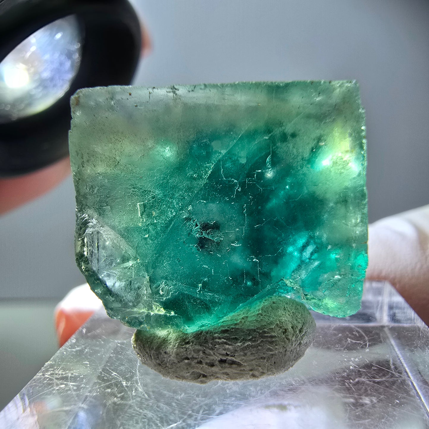 Klarer Phantom Fluorit Würfel parkettiert, grün Okorusu, Namibia 21*16*14mm