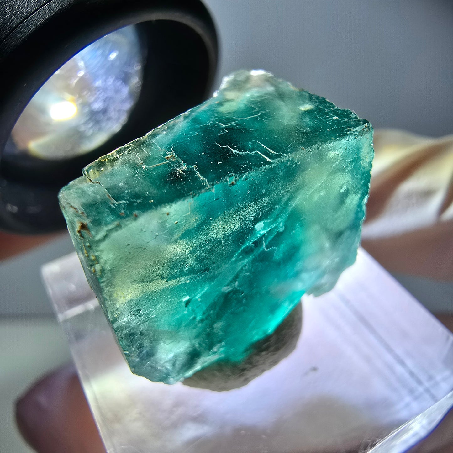 Klarer Phantom Fluorit Würfel parkettiert, grün Okorusu, Namibia 21*16*14mm