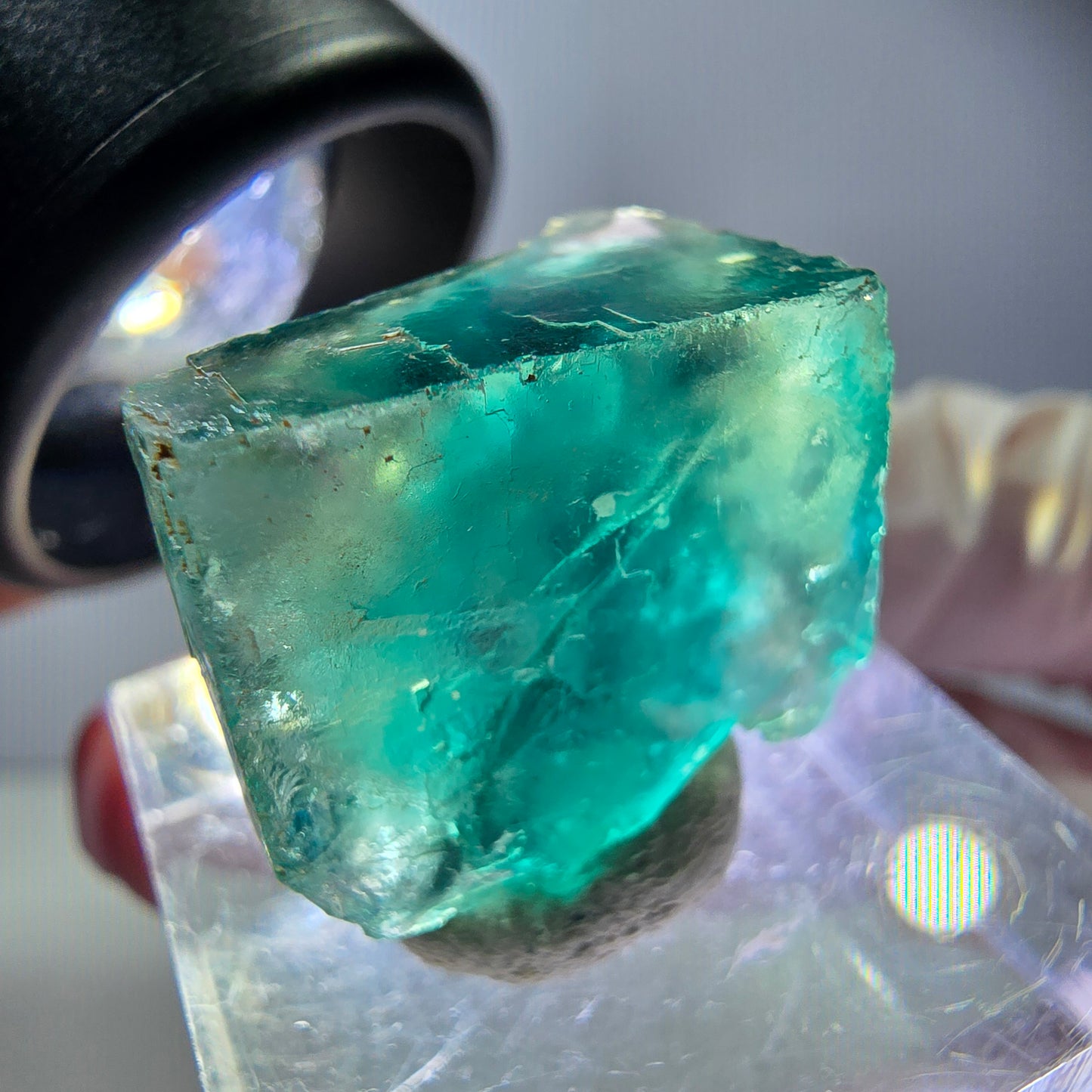 Klarer Phantom Fluorit Würfel parkettiert, grün Okorusu, Namibia 21*16*14mm