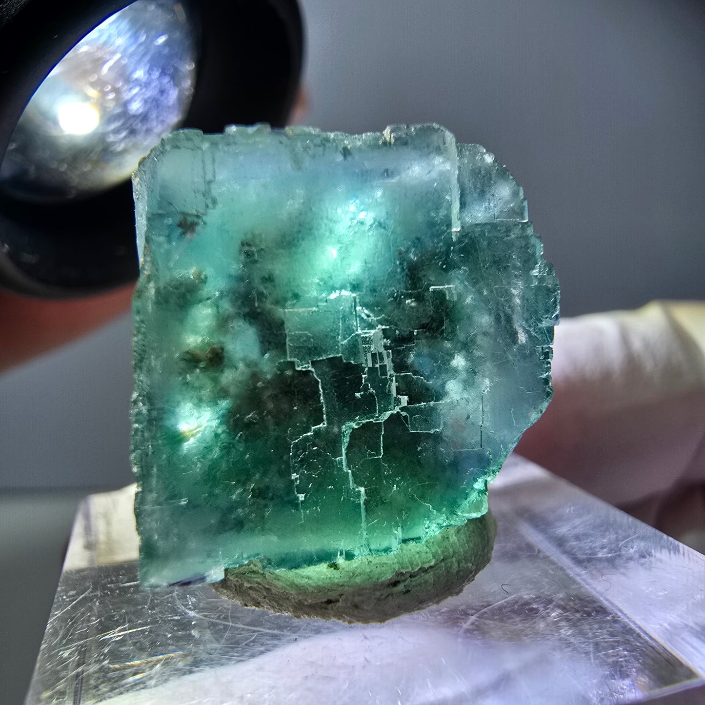 Klarer Phantom Fluorit Würfel parkettiert, grün Okorusu, Namibia 18*18*15mm
