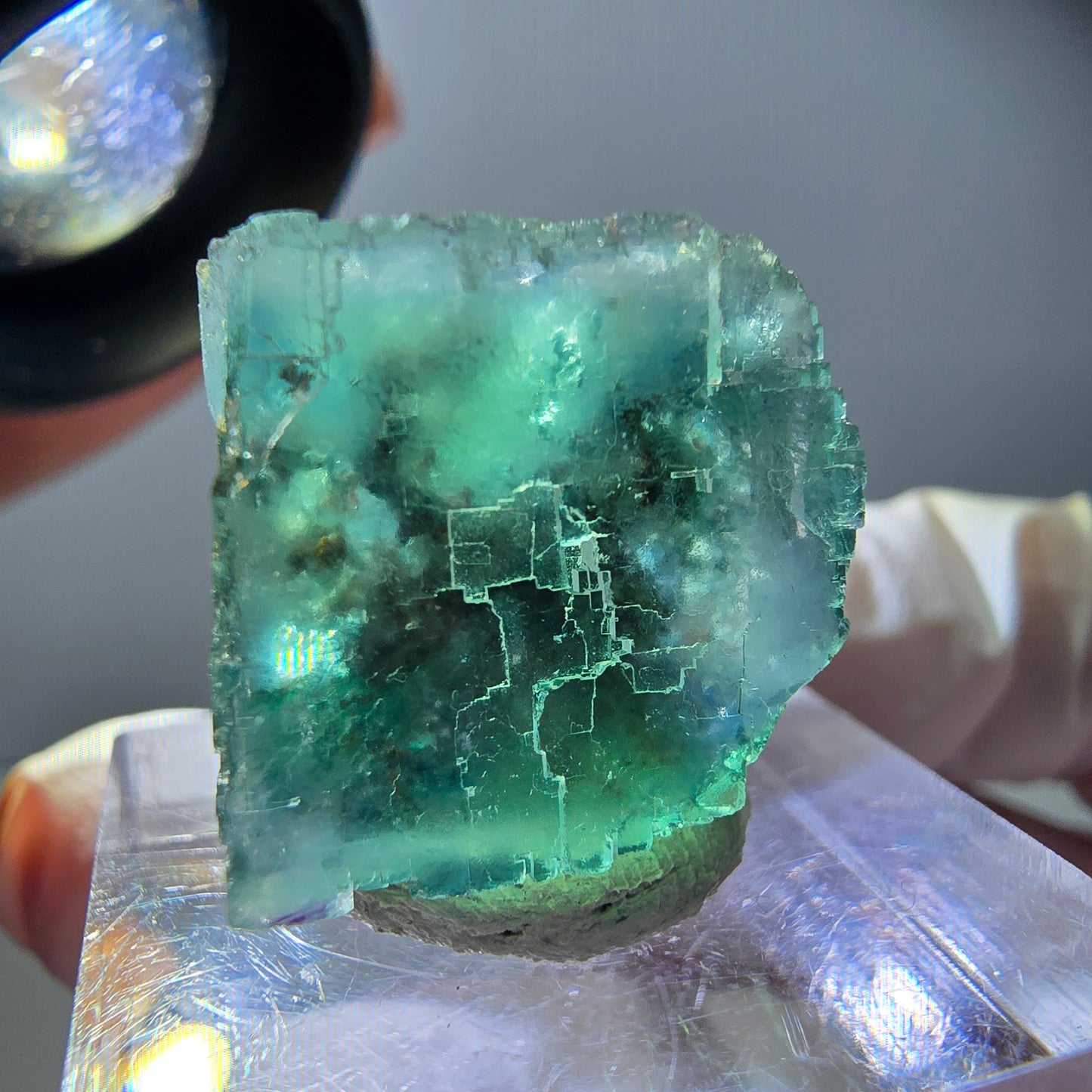 Klarer Phantom Fluorit Würfel parkettiert, grün Okorusu, Namibia 18*18*15mm