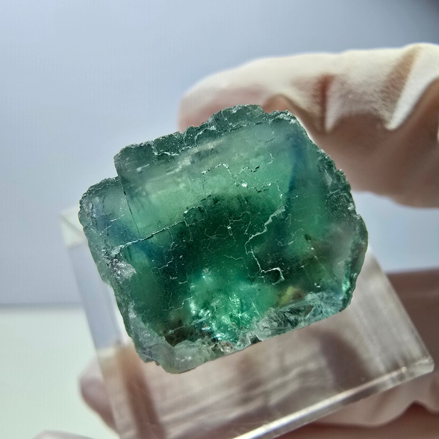 Klarer Phantom Fluorit Würfel parkettiert, grün Okorusu, Namibia 18*18*15mm