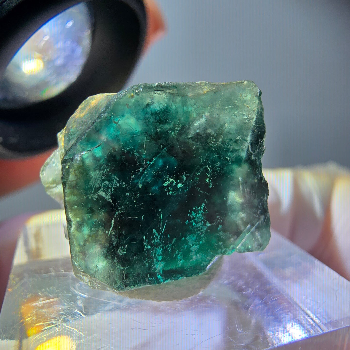 Klarer Phantom Fluorit Würfel parkettiert, grün Okorusu, Namibia 17*14*12mm