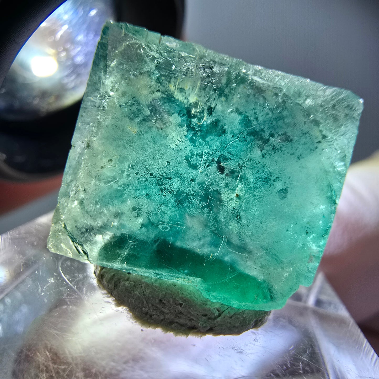 Klarer Phantom Fluorit Würfel parkettiert, grün Okorusu, Namibia 16*14*8mm