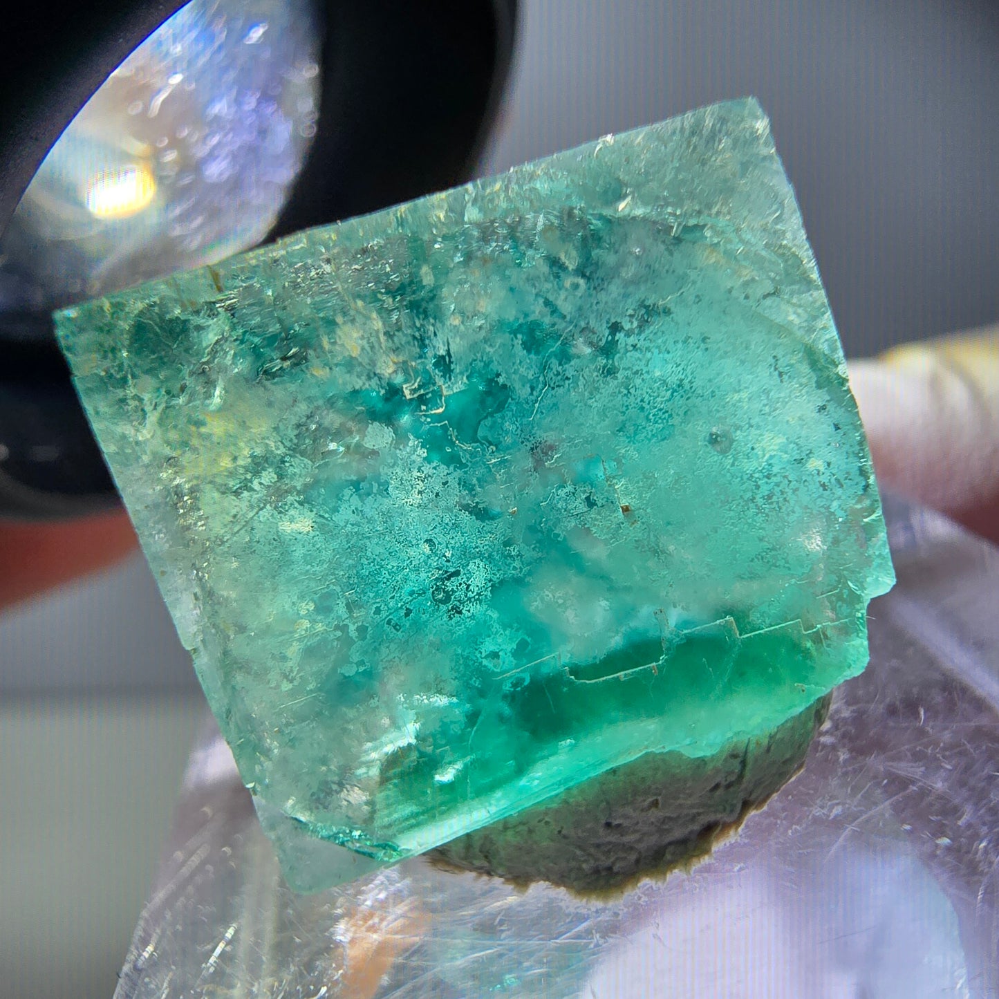 Klarer Phantom Fluorit Würfel parkettiert, grün Okorusu, Namibia 16*14*8mm