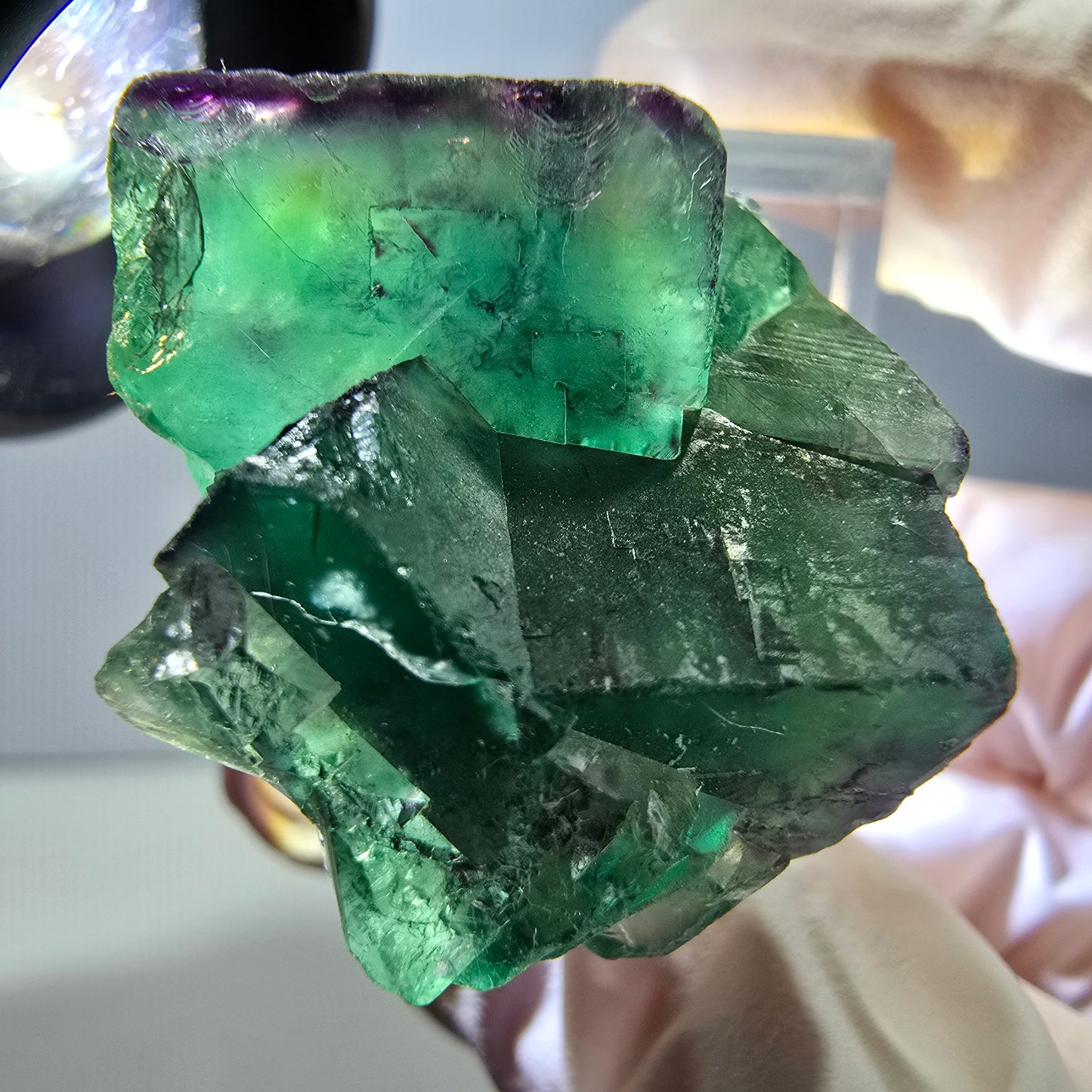 Seltene Phantom Fluorit Würfel Stufe, grün lila Okorusu, Namibia 33*24*21mm