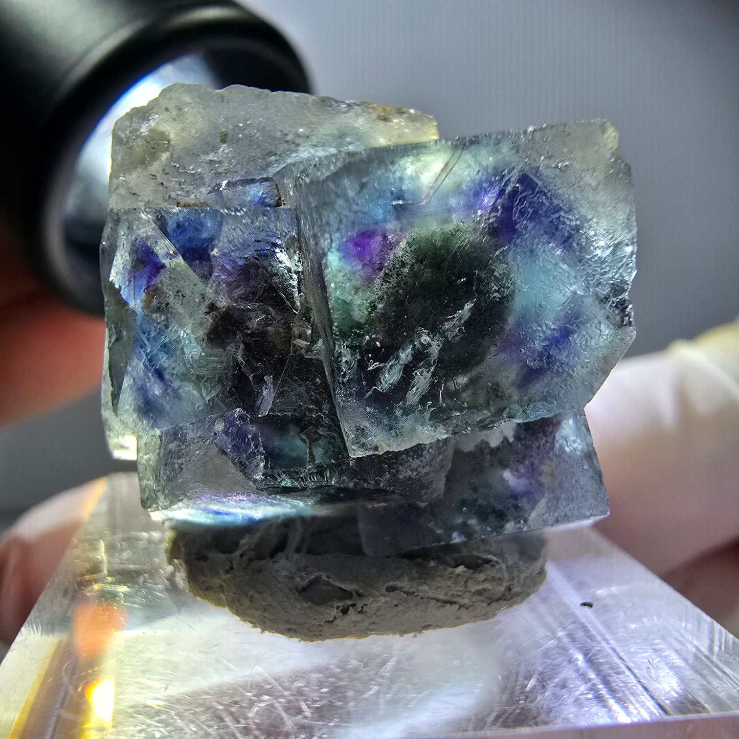 Seltene Phantom Fluorit Würfel Stufe, grün lila Okorusu, Namibia 26*21*15mm