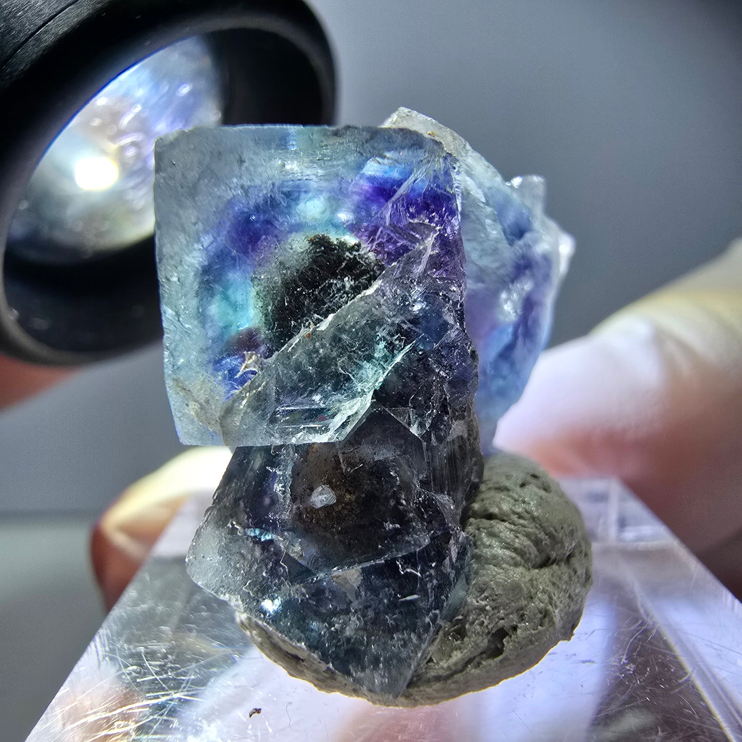 Seltene Phantom Fluorit Würfel Stufe, grün lila Okorusu, Namibia 26*21*15mm
