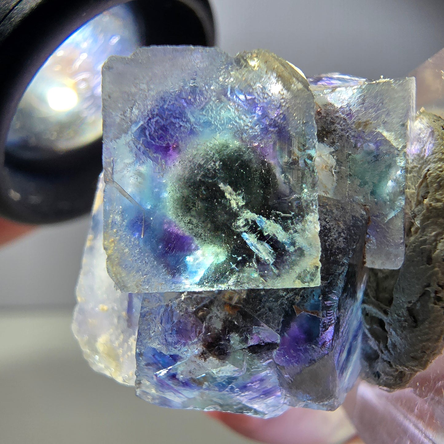 Seltene Phantom Fluorit Würfel Stufe, grün lila Okorusu, Namibia 26*21*15mm