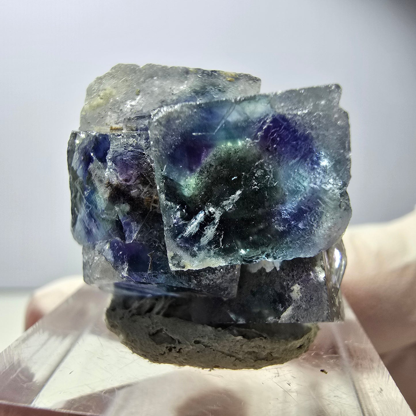 Seltene Phantom Fluorit Würfel Stufe, grün lila Okorusu, Namibia 26*21*15mm