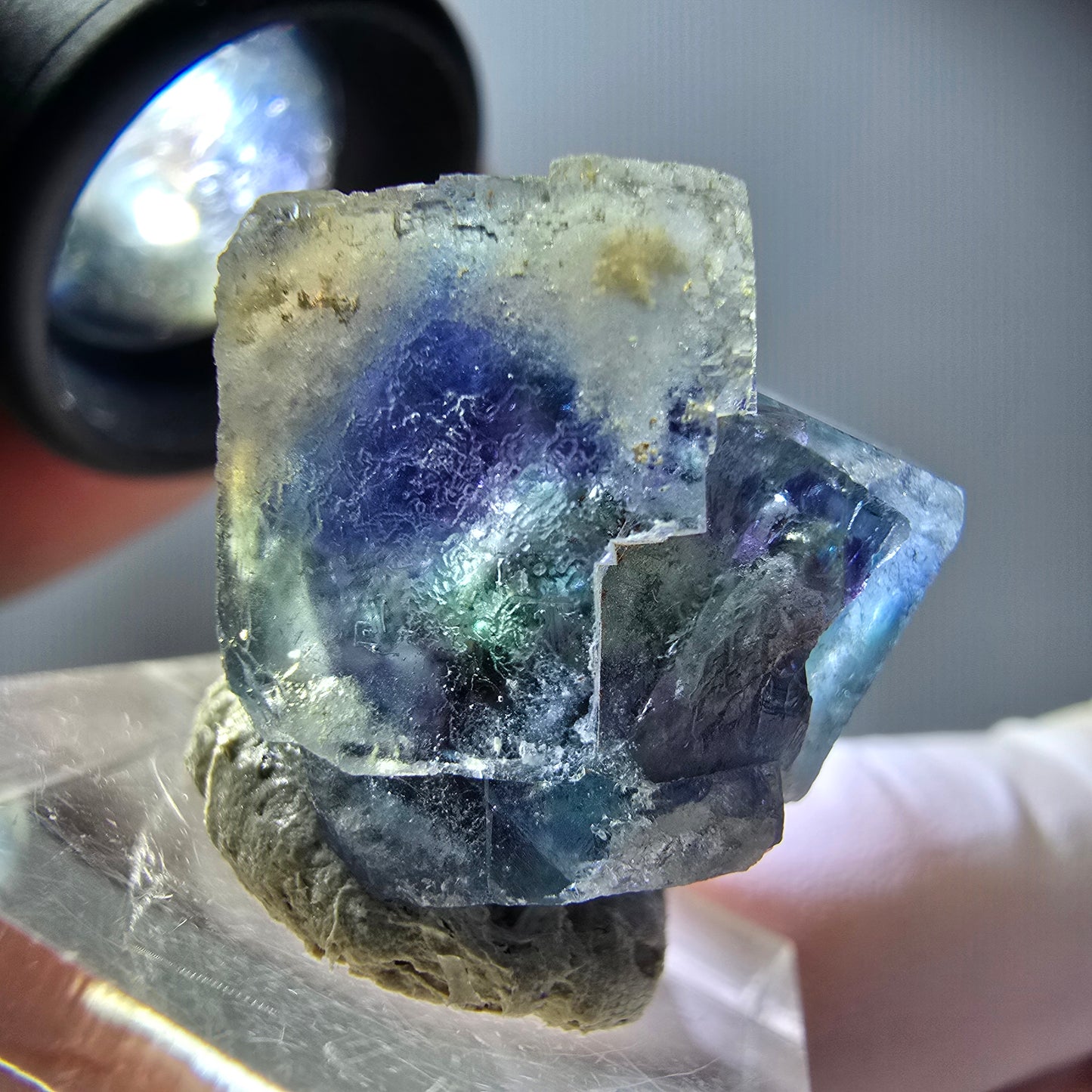 Seltene Phantom Fluorit Würfel Stufe, grün lila Okorusu, Namibia 26*21*15mm