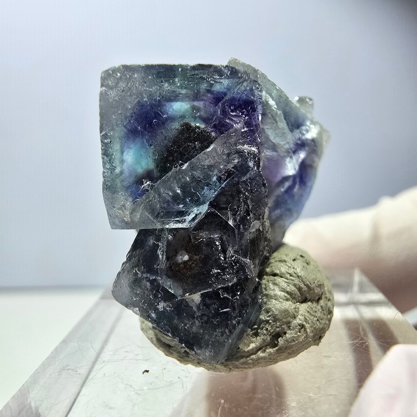 Seltene Phantom Fluorit Würfel Stufe, grün lila Okorusu, Namibia 26*21*15mm