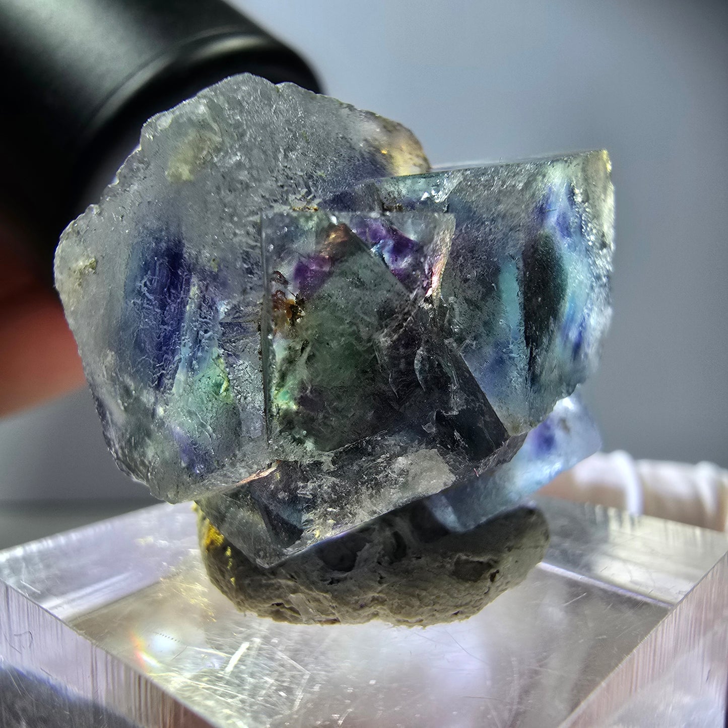 Seltene Phantom Fluorit Würfel Stufe, grün lila Okorusu, Namibia 26*21*15mm