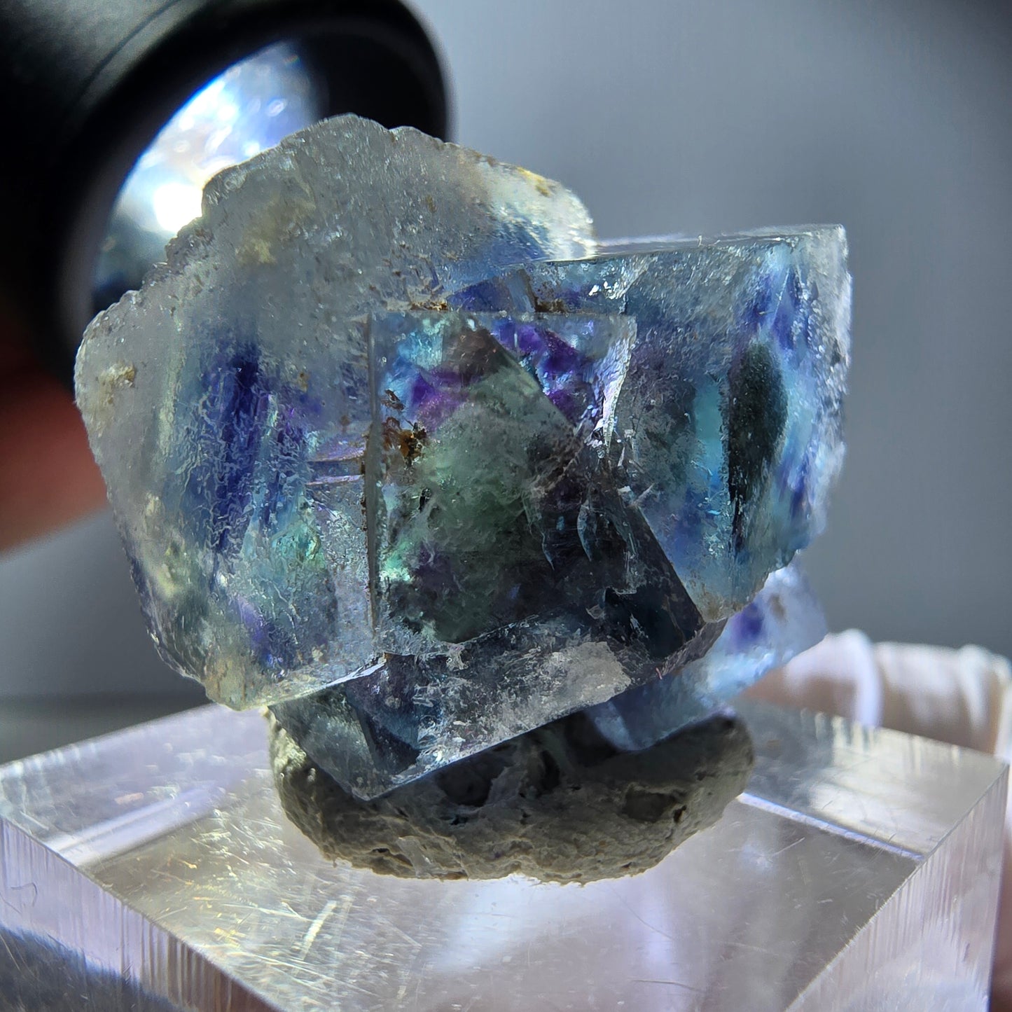 Seltene Phantom Fluorit Würfel Stufe, grün lila Okorusu, Namibia 26*21*15mm