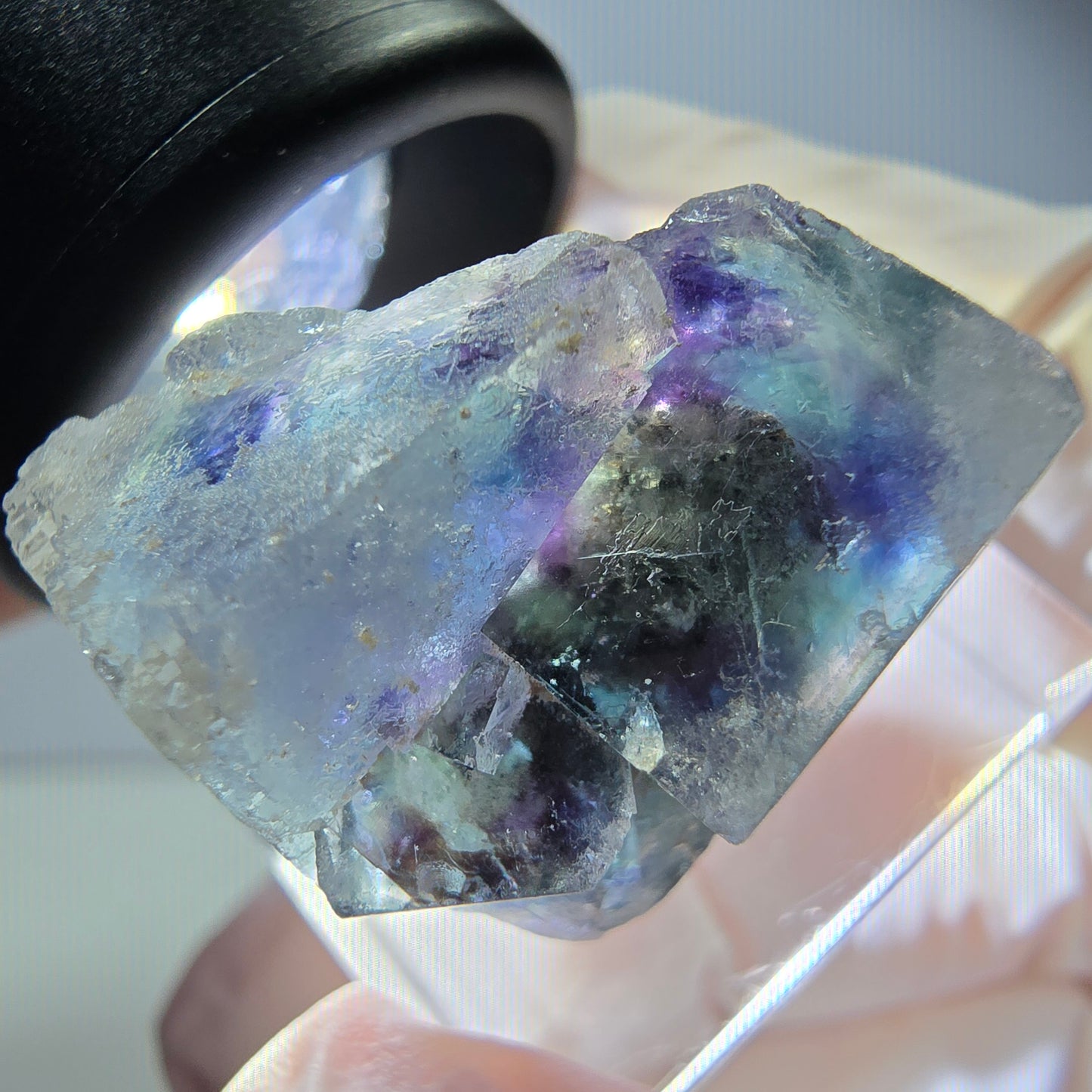 Seltene Phantom Fluorit Würfel Stufe, grün lila Okorusu, Namibia 26*21*15mm