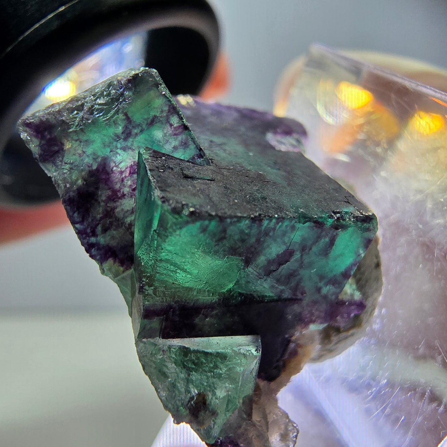 Seltene Phantom Fluorit Würfel Stufe, grün lila Okorusu, Namibia 22*22*14mm