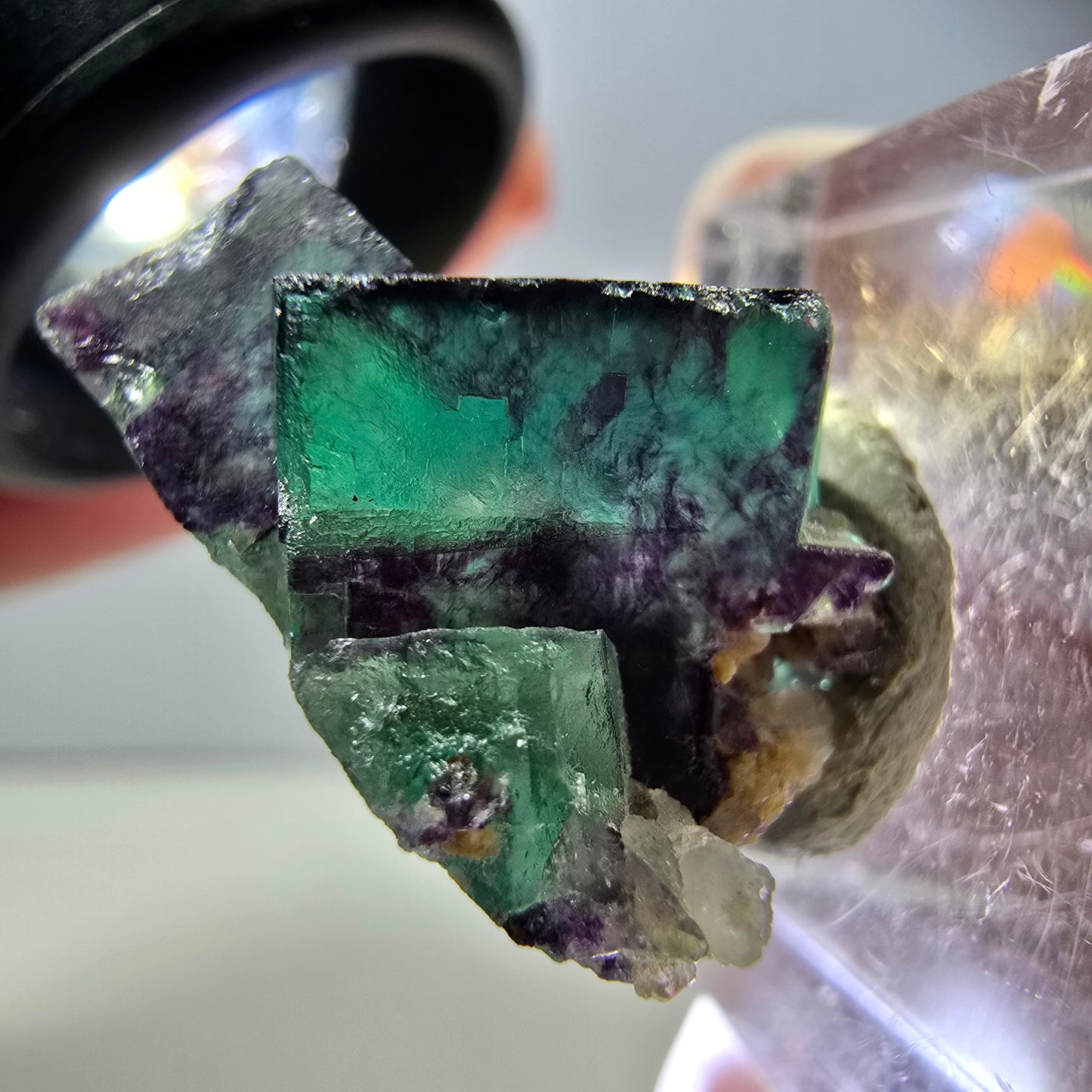 Seltene Phantom Fluorit Würfel Stufe, grün lila Okorusu, Namibia 22*22*14mm