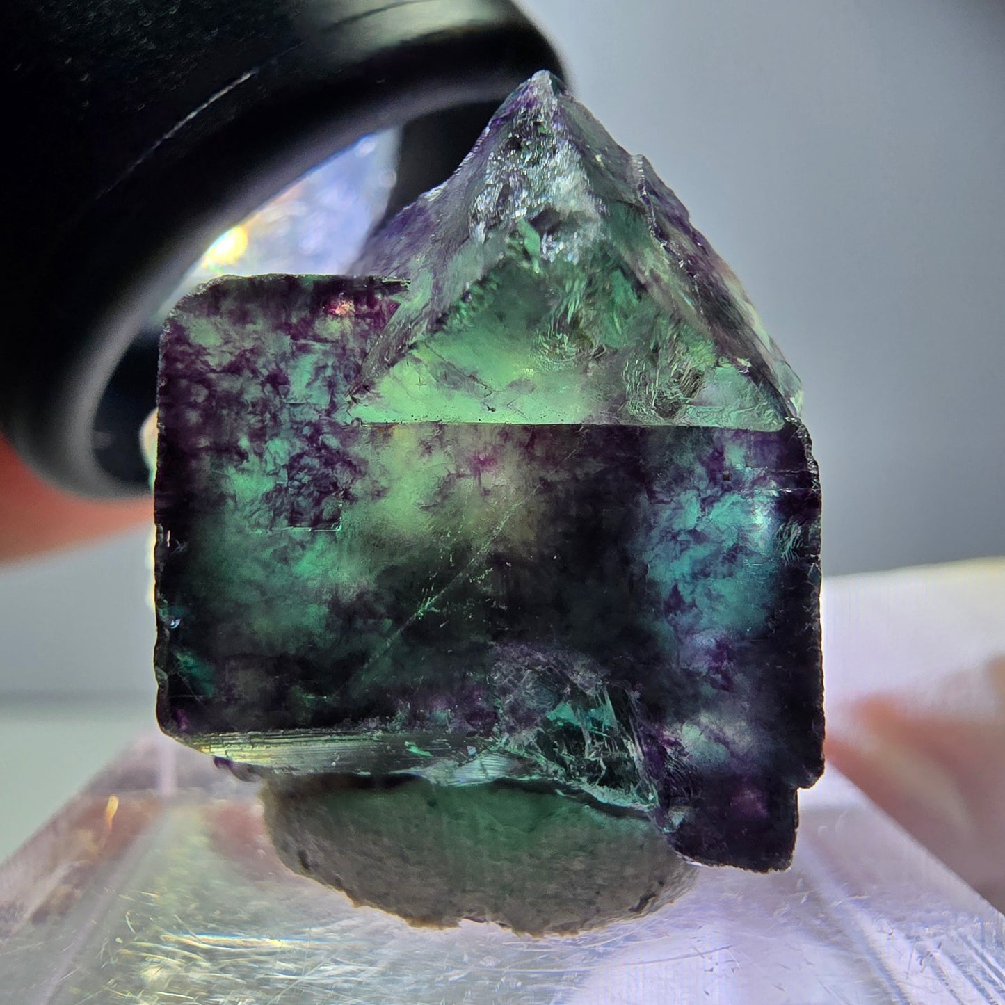 Seltene Phantom Fluorit Würfel Stufe, grün lila Okorusu, Namibia 22*22*14mm