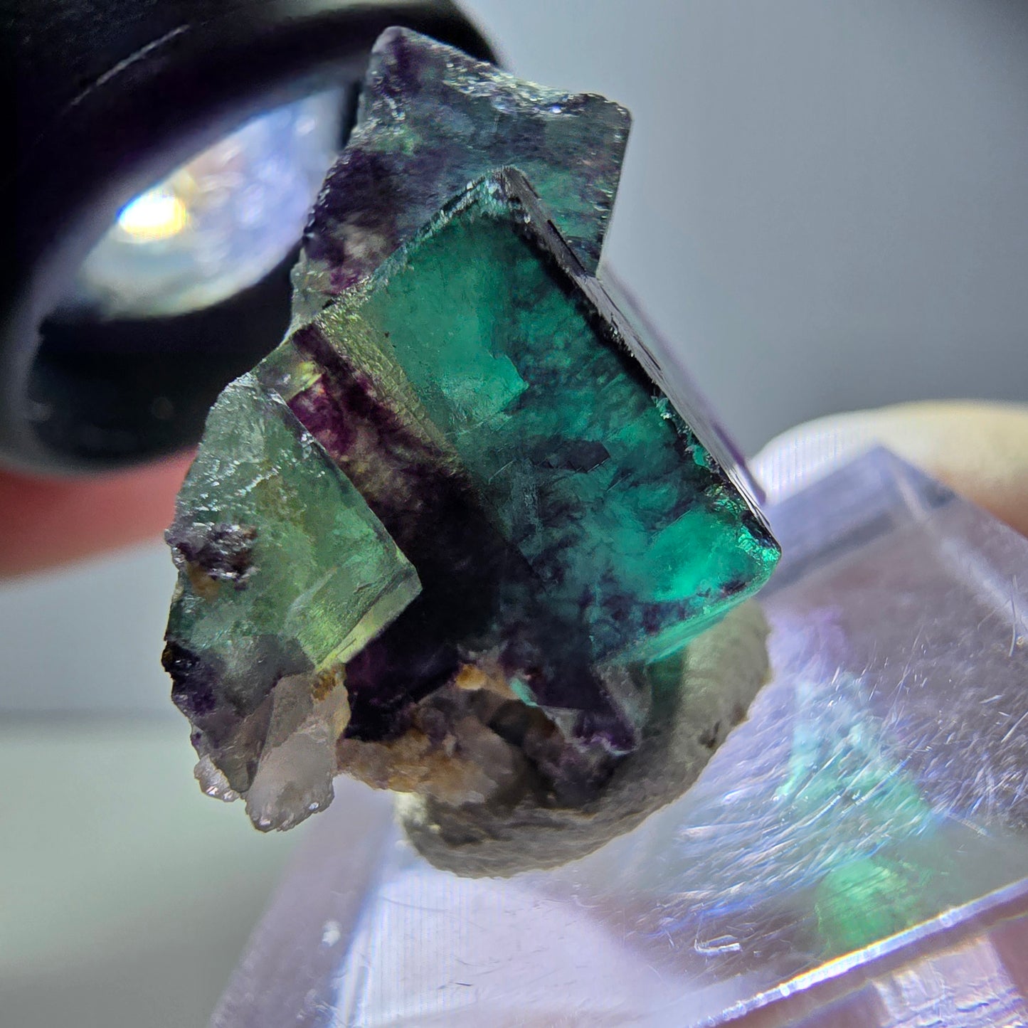Seltene Phantom Fluorit Würfel Stufe, grün lila Okorusu, Namibia 22*22*14mm