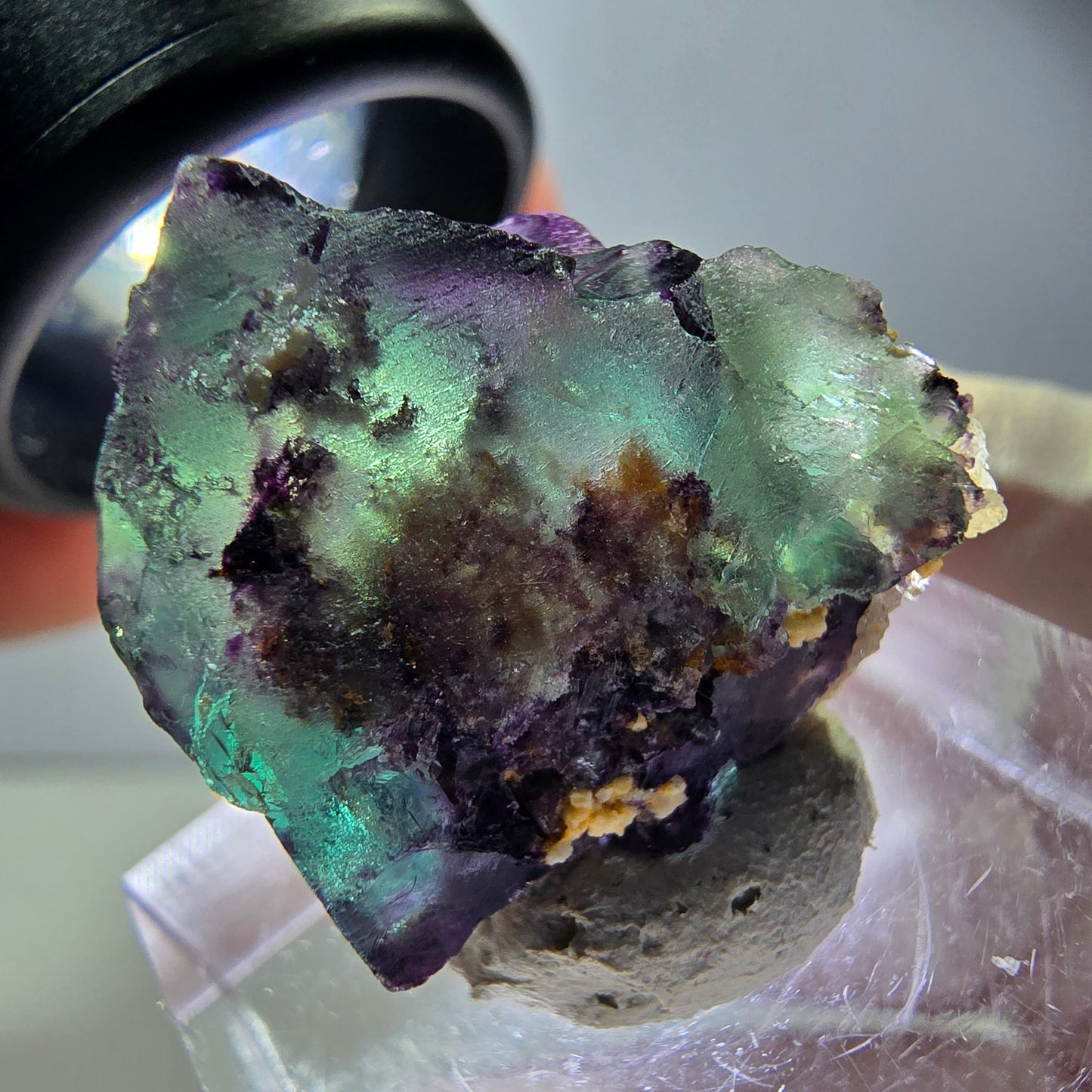 Seltene Phantom Fluorit Würfel Stufe, grün lila Okorusu, Namibia 22*22*14mm