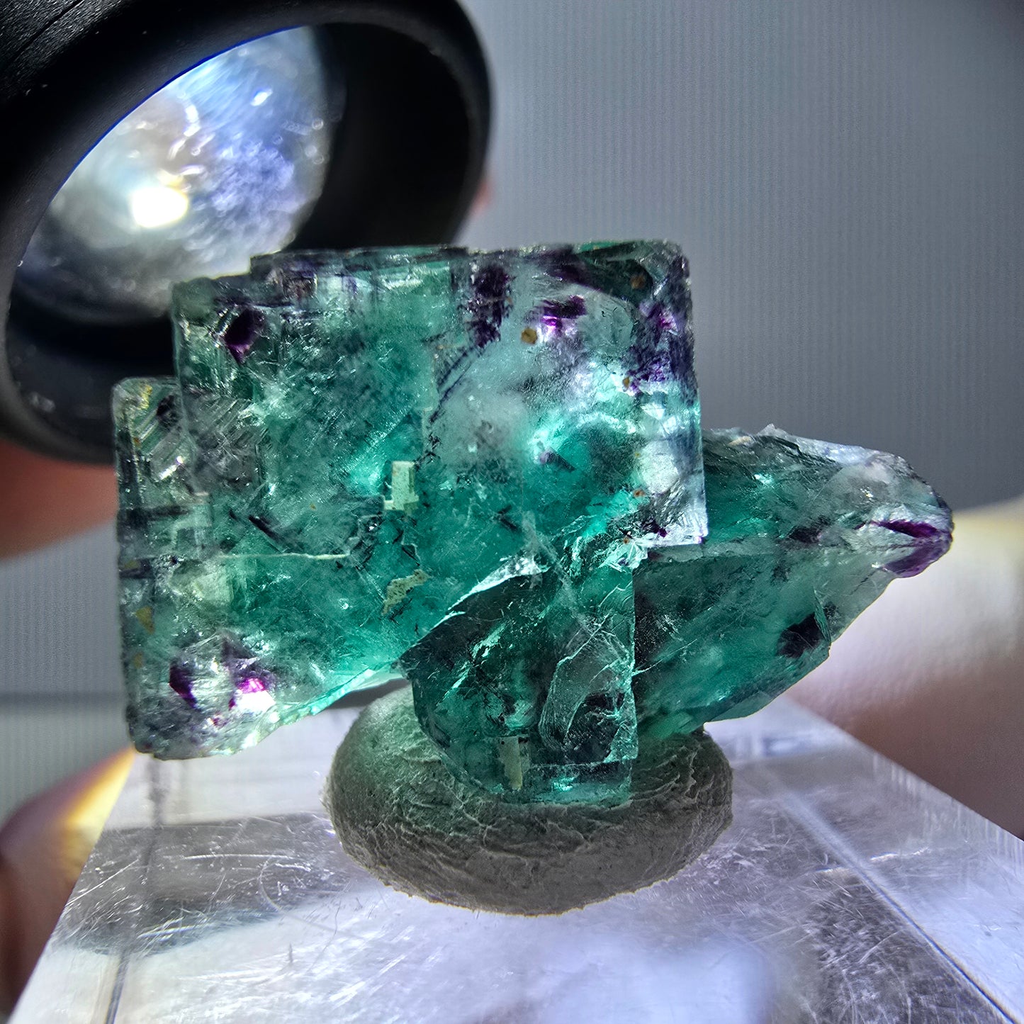 Seltene Phantom Fluorit Würfel Stufe, grün lila Okorusu, Namibia 24*17*12mm