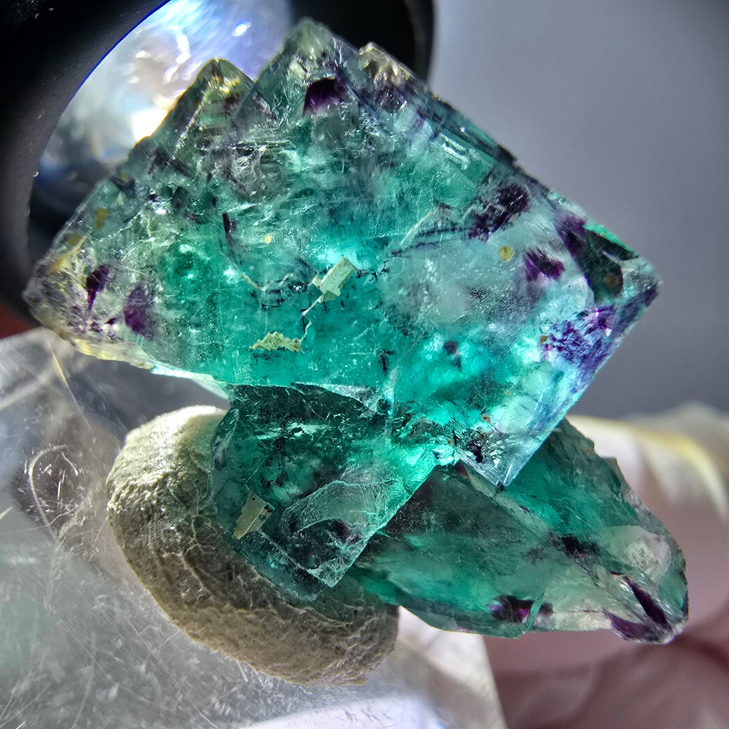 Seltene Phantom Fluorit Würfel Stufe, grün lila Okorusu, Namibia 24*17*12mm