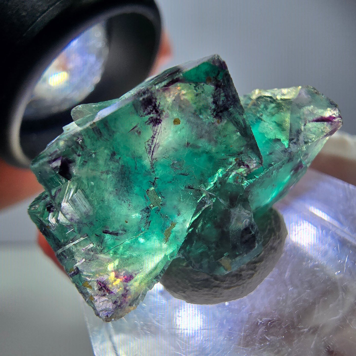 Seltene Phantom Fluorit Würfel Stufe, grün lila Okorusu, Namibia 24*17*12mm