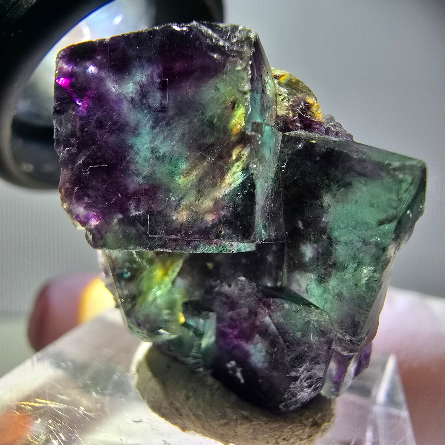 Seltene Phantom Fluorit Würfel Stufe, grün lila Okorusu, Namibia 29*23*16mm