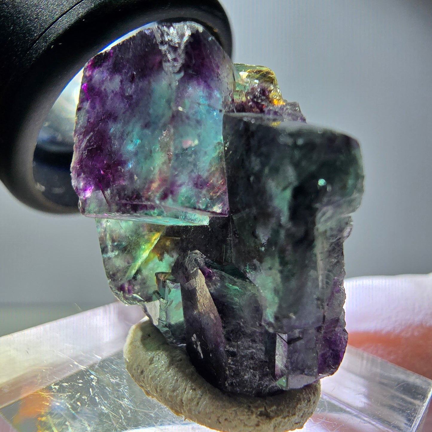 Seltene Phantom Fluorit Würfel Stufe, grün lila Okorusu, Namibia 29*23*16mm