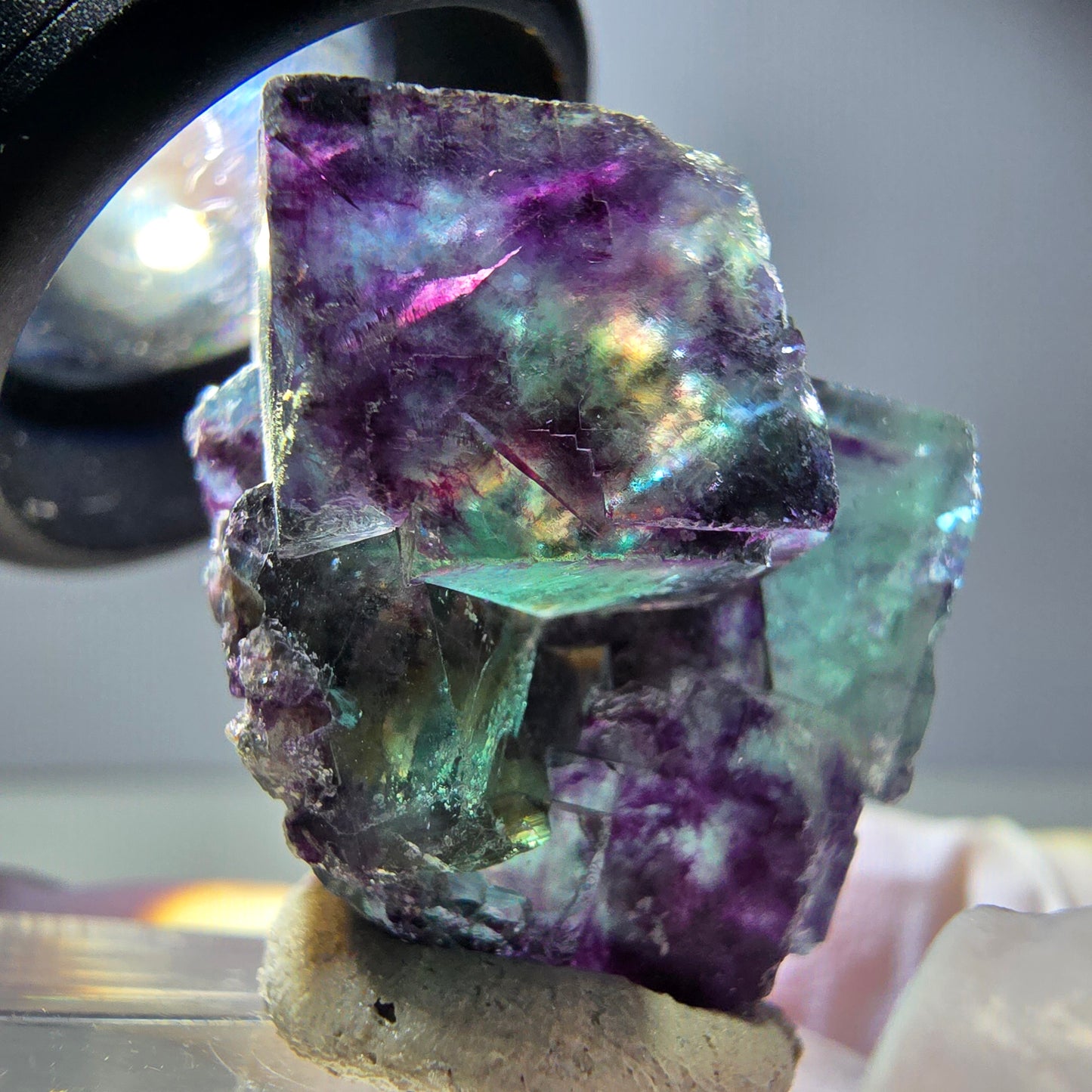 Seltene Phantom Fluorit Würfel Stufe, grün lila Okorusu, Namibia 29*23*16mm